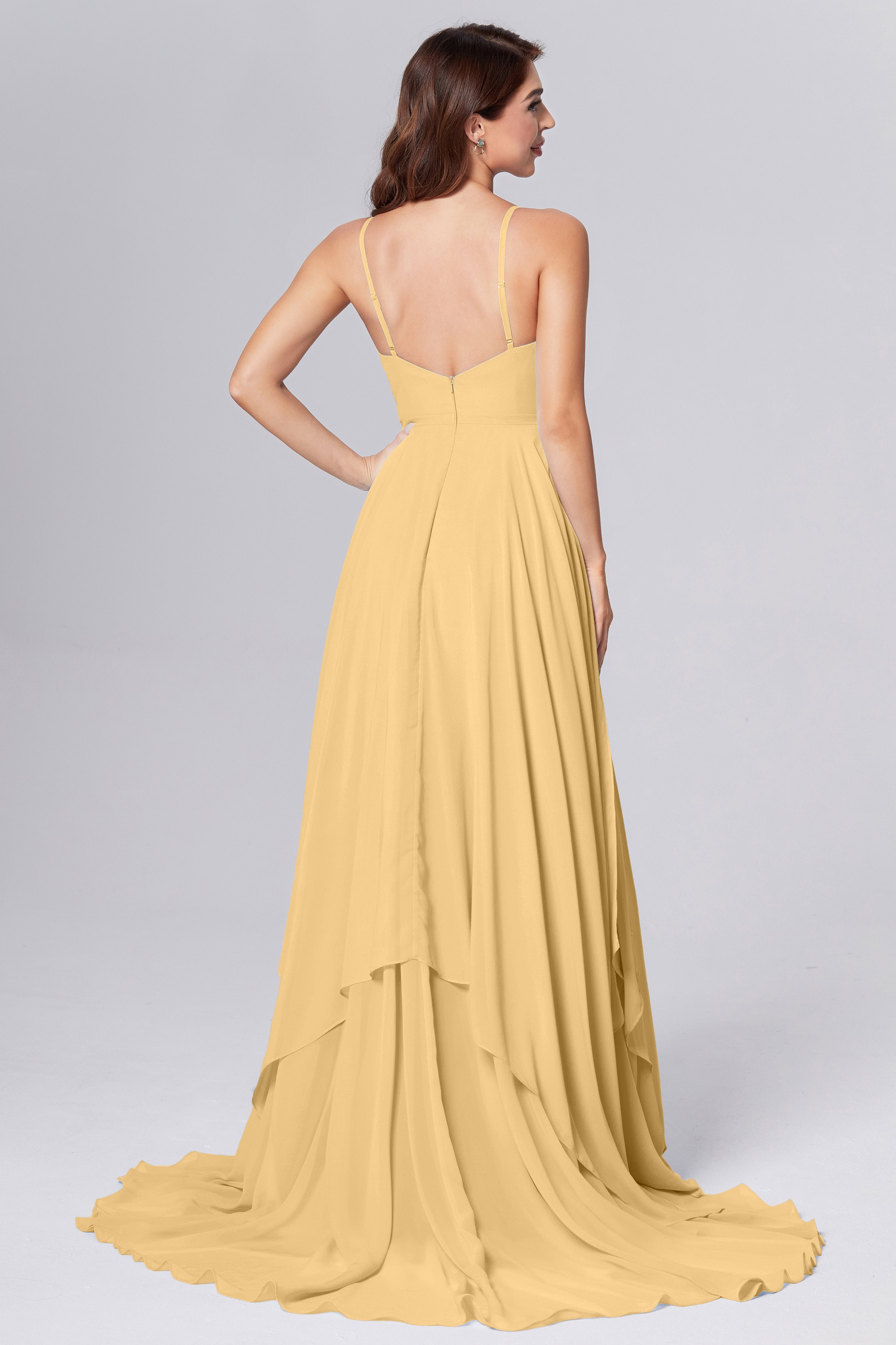 Pleating Chiffon Prom Dresses with Trailing