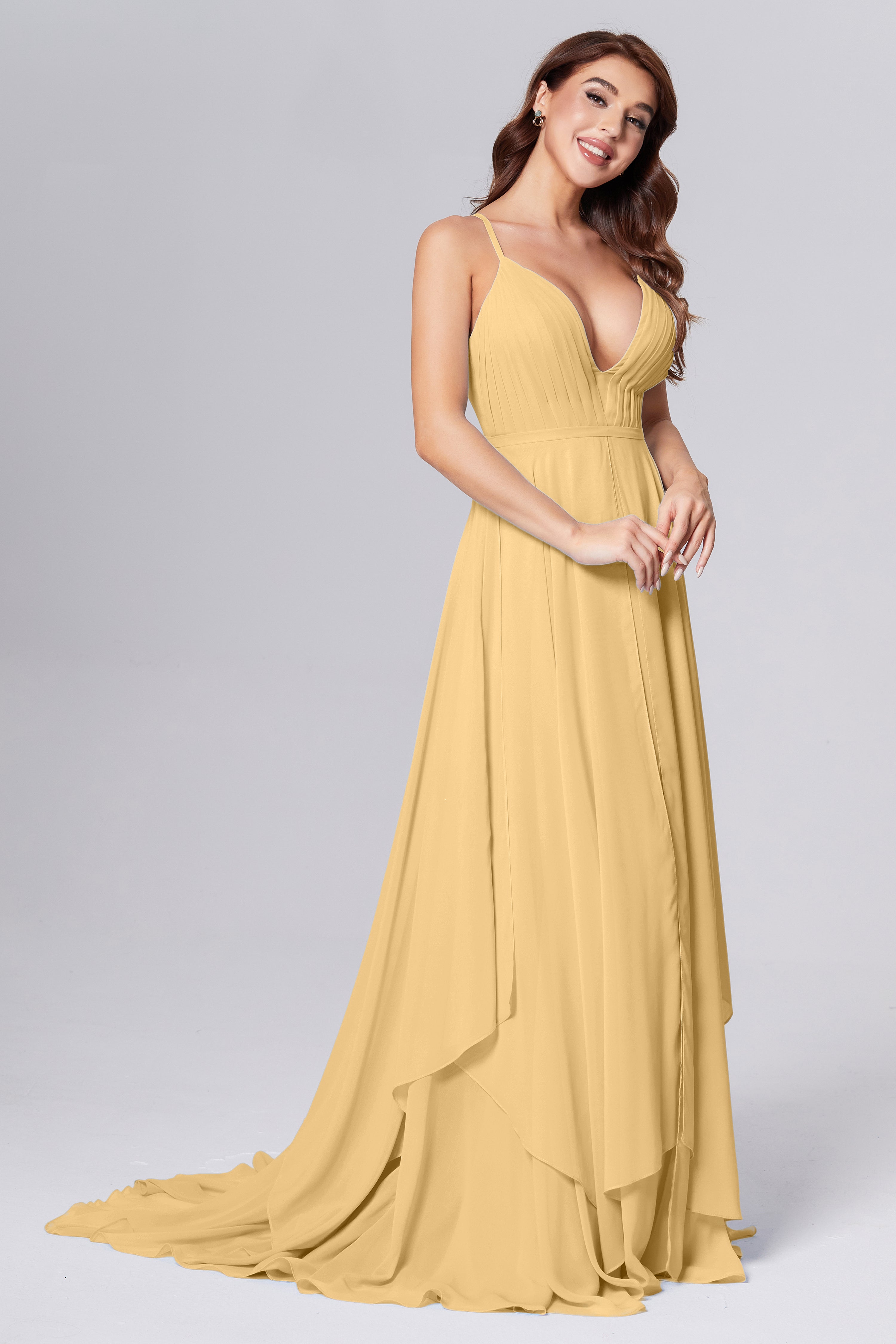 Pleating Chiffon Prom Dresses with Trailing