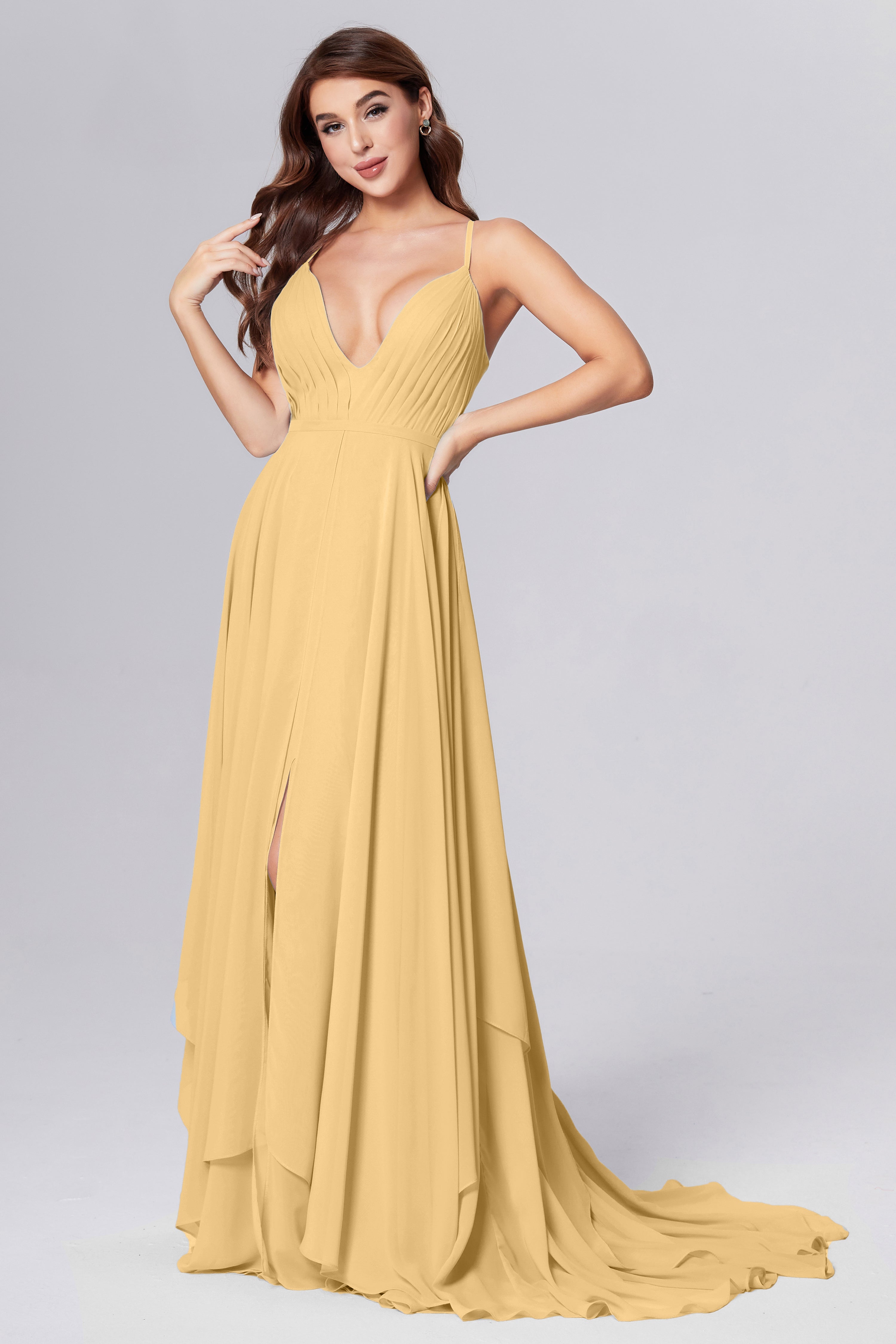Pleating Chiffon Prom Dresses with Trailing