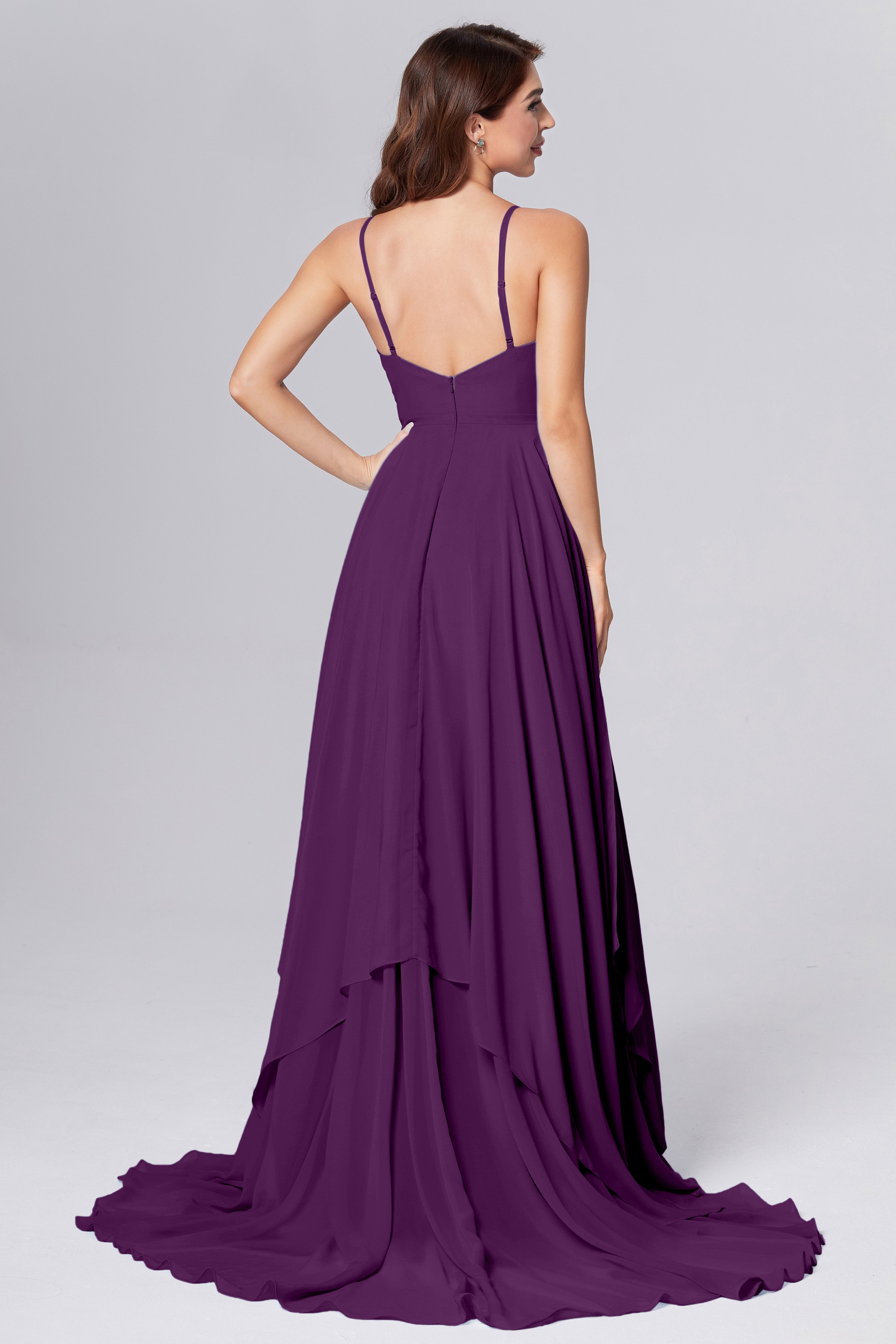 Pleating Chiffon Prom Dresses with Trailing