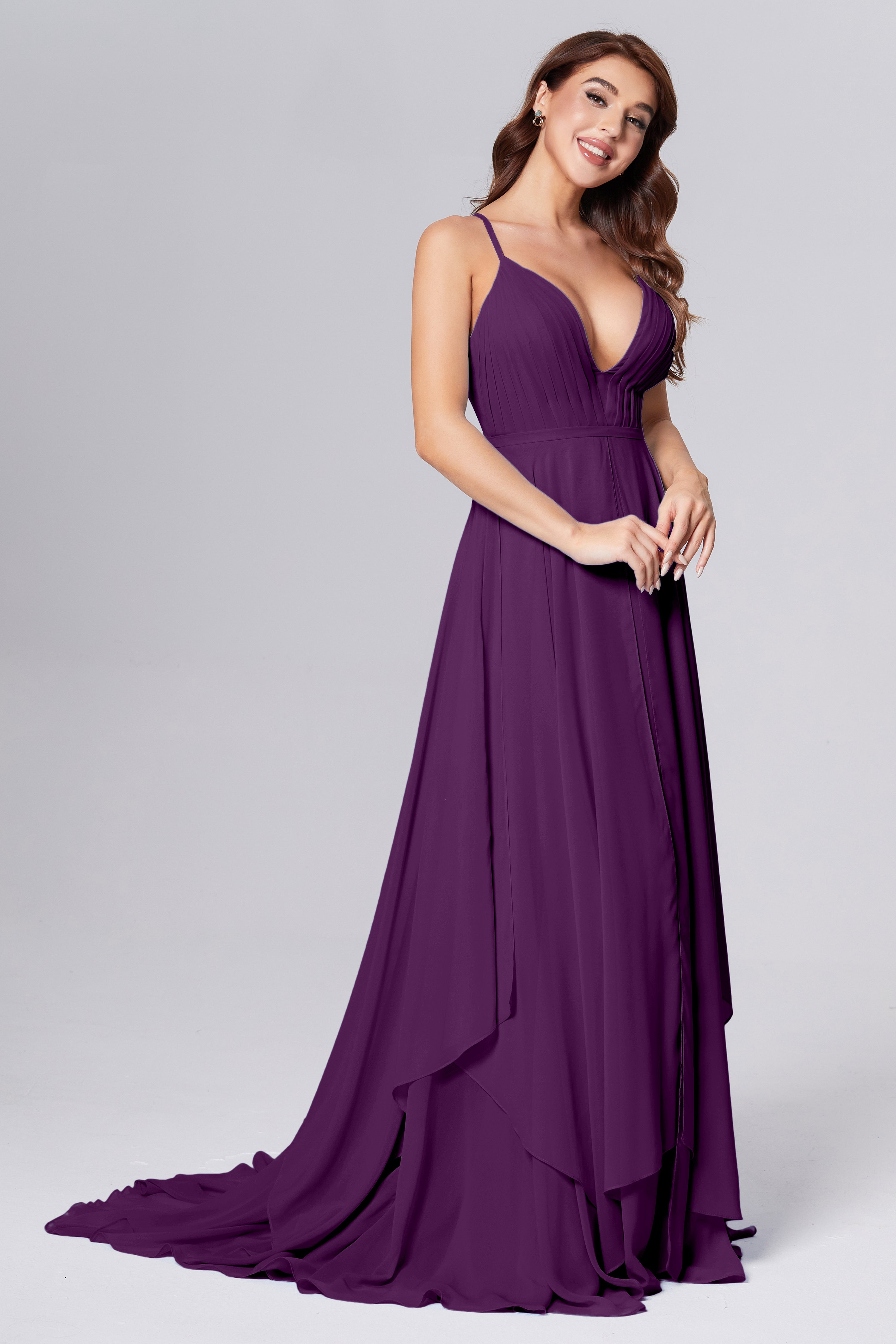 Pleating Chiffon Prom Dresses with Trailing