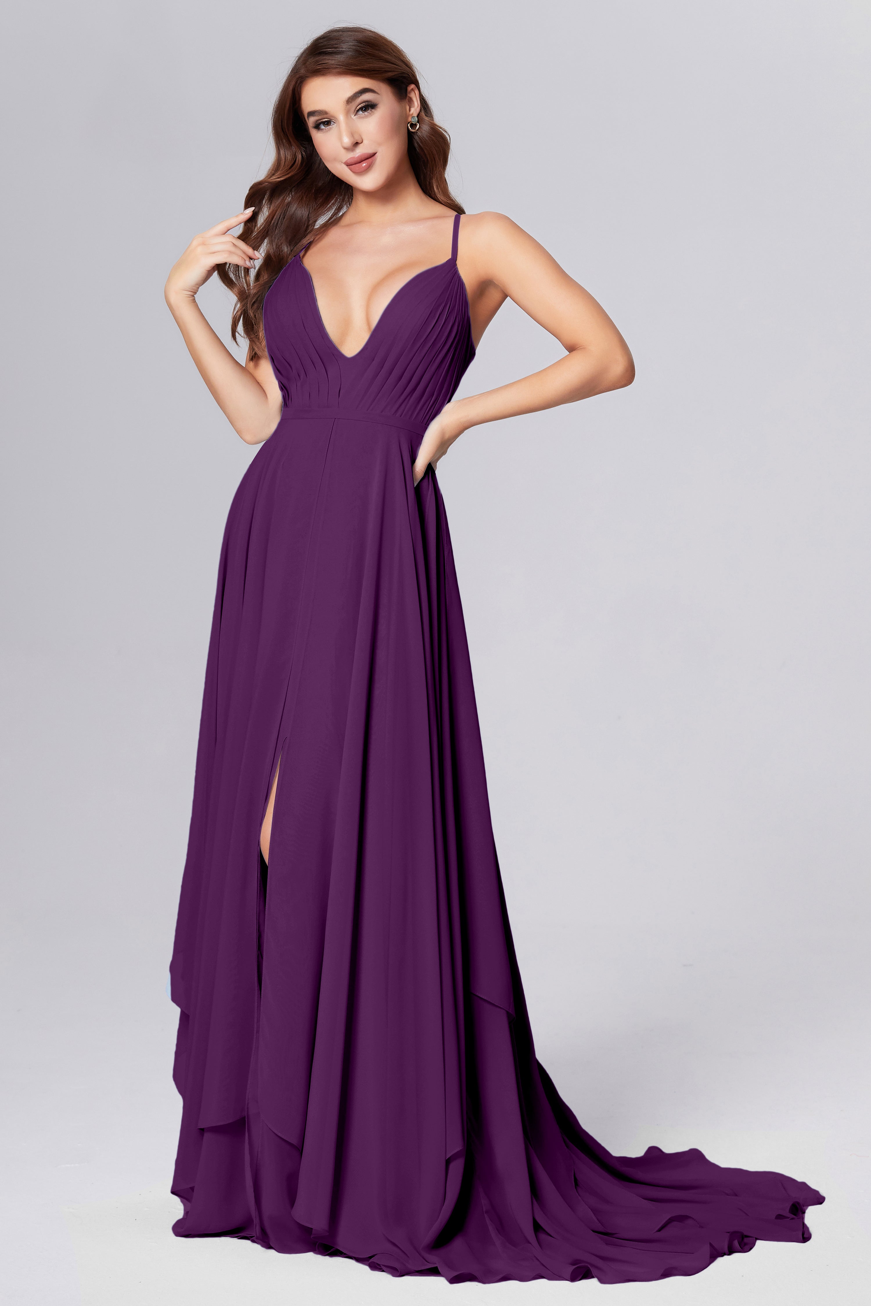 Pleating Chiffon Prom Dresses with Trailing