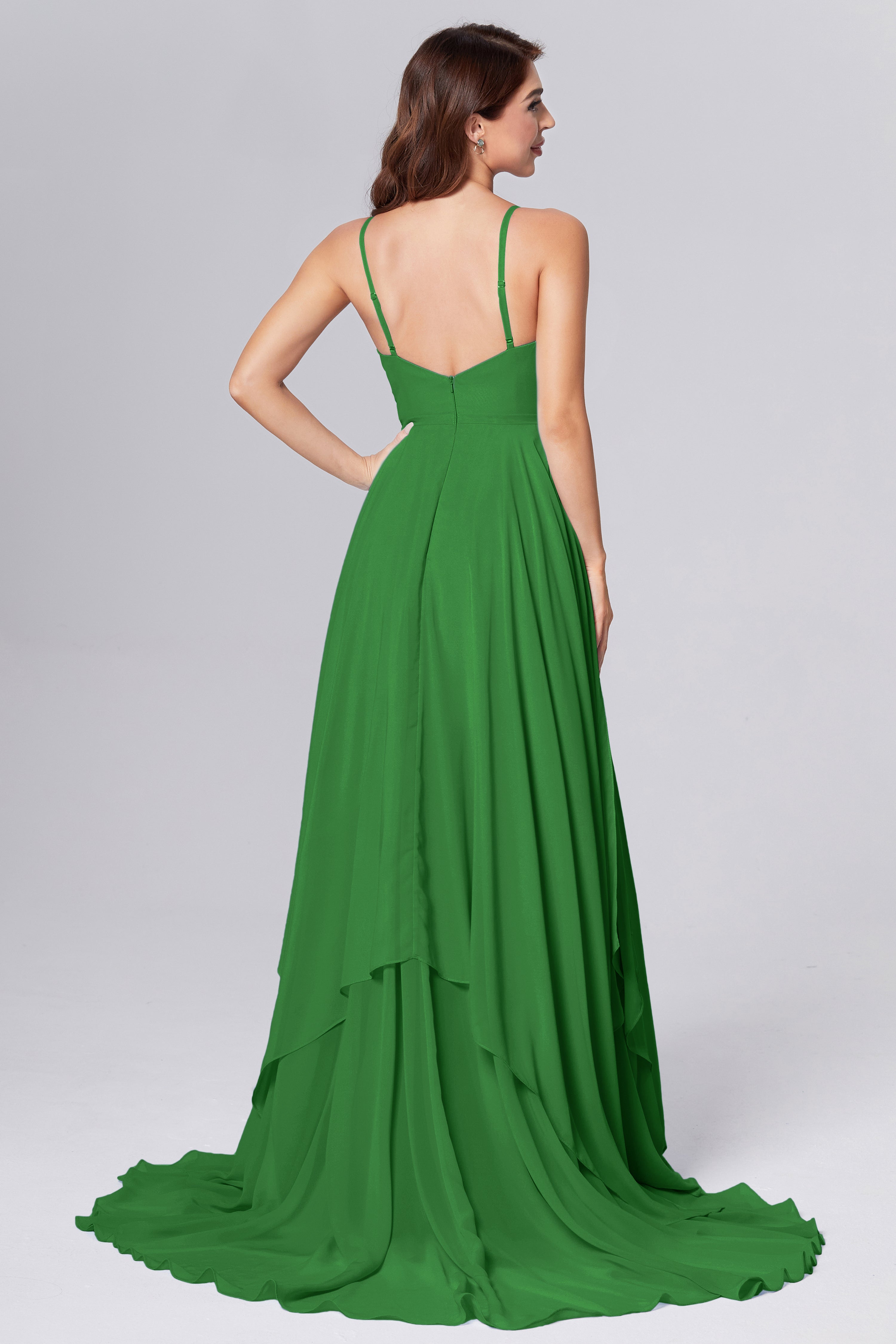 Pleating Chiffon Prom Dresses with Trailing