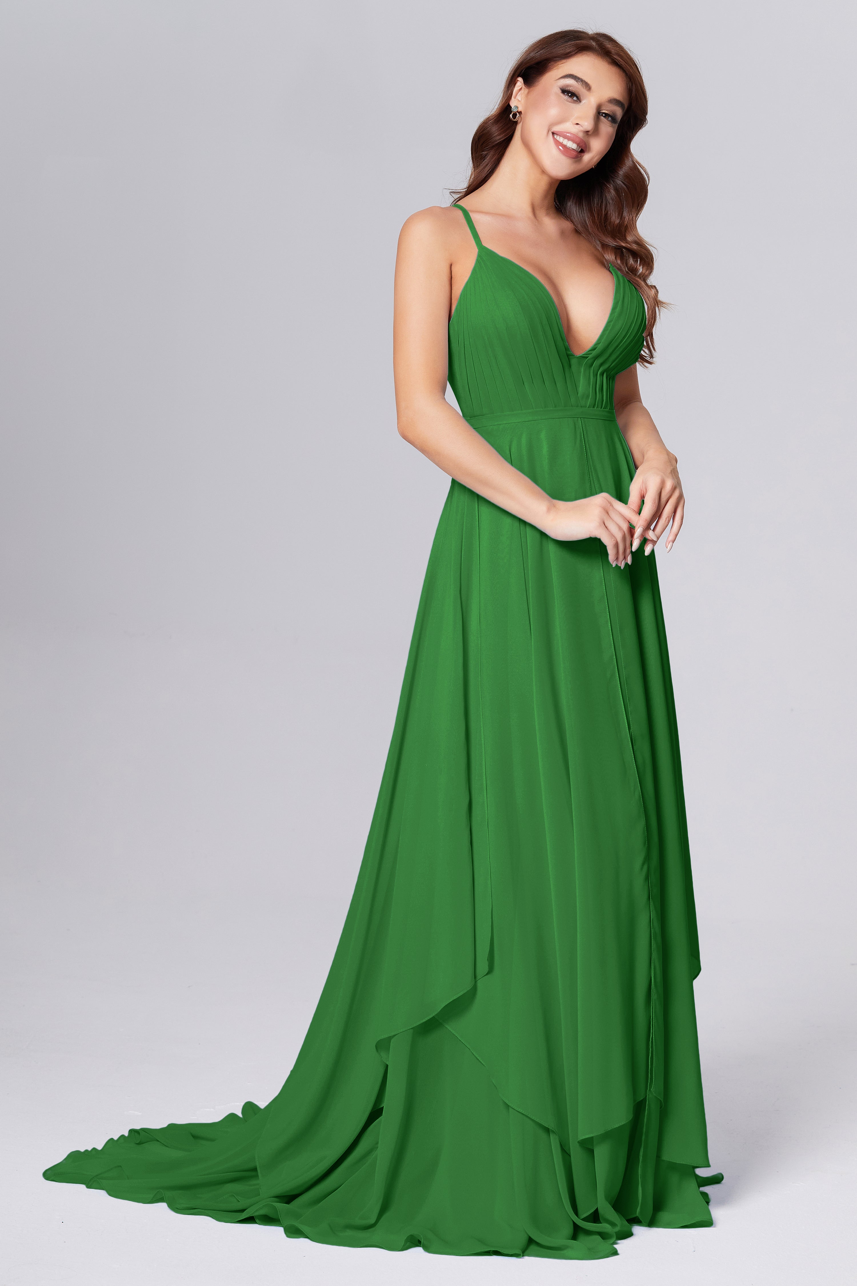 Pleating Chiffon Prom Dresses with Trailing
