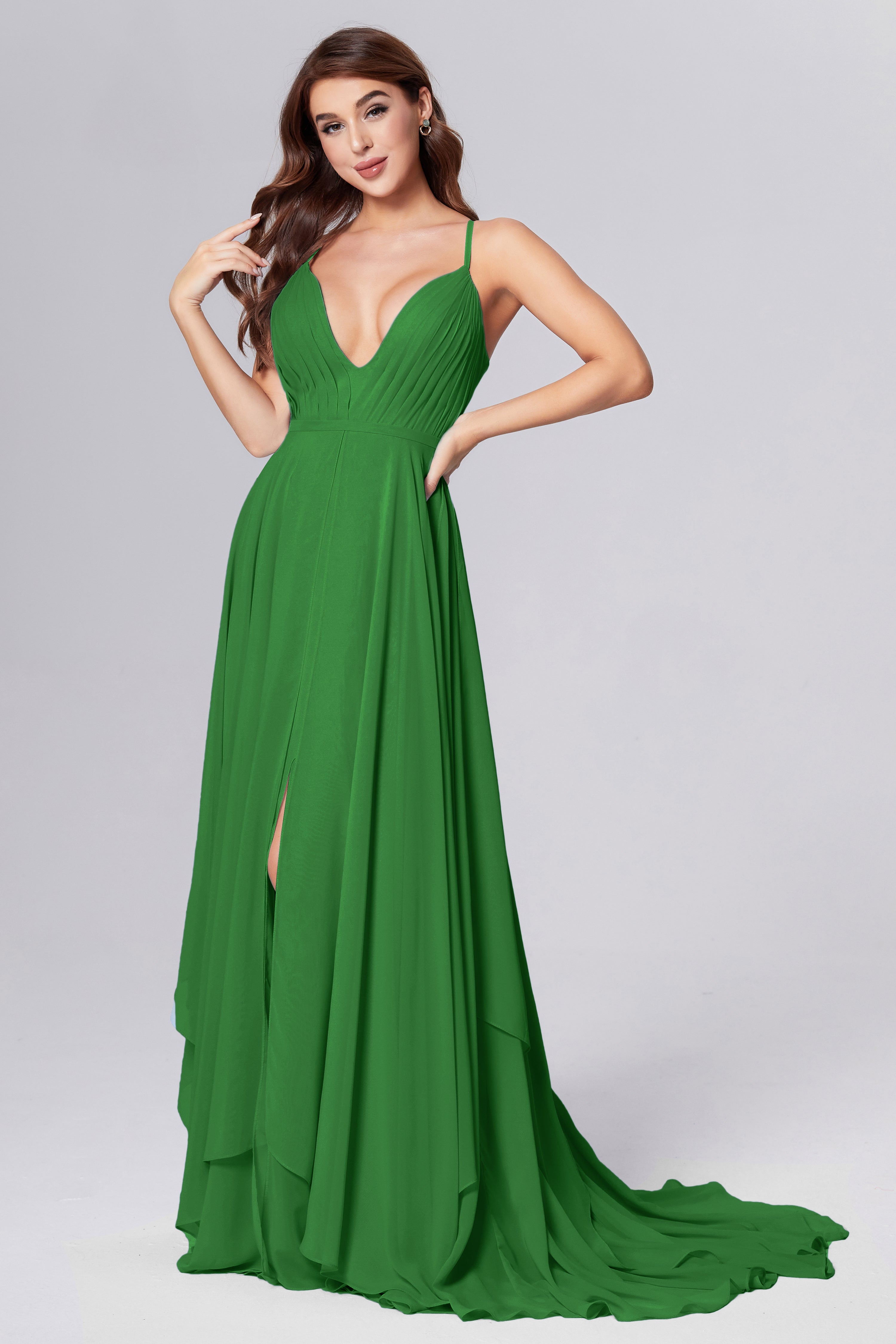 Pleating Chiffon Prom Dresses with Trailing