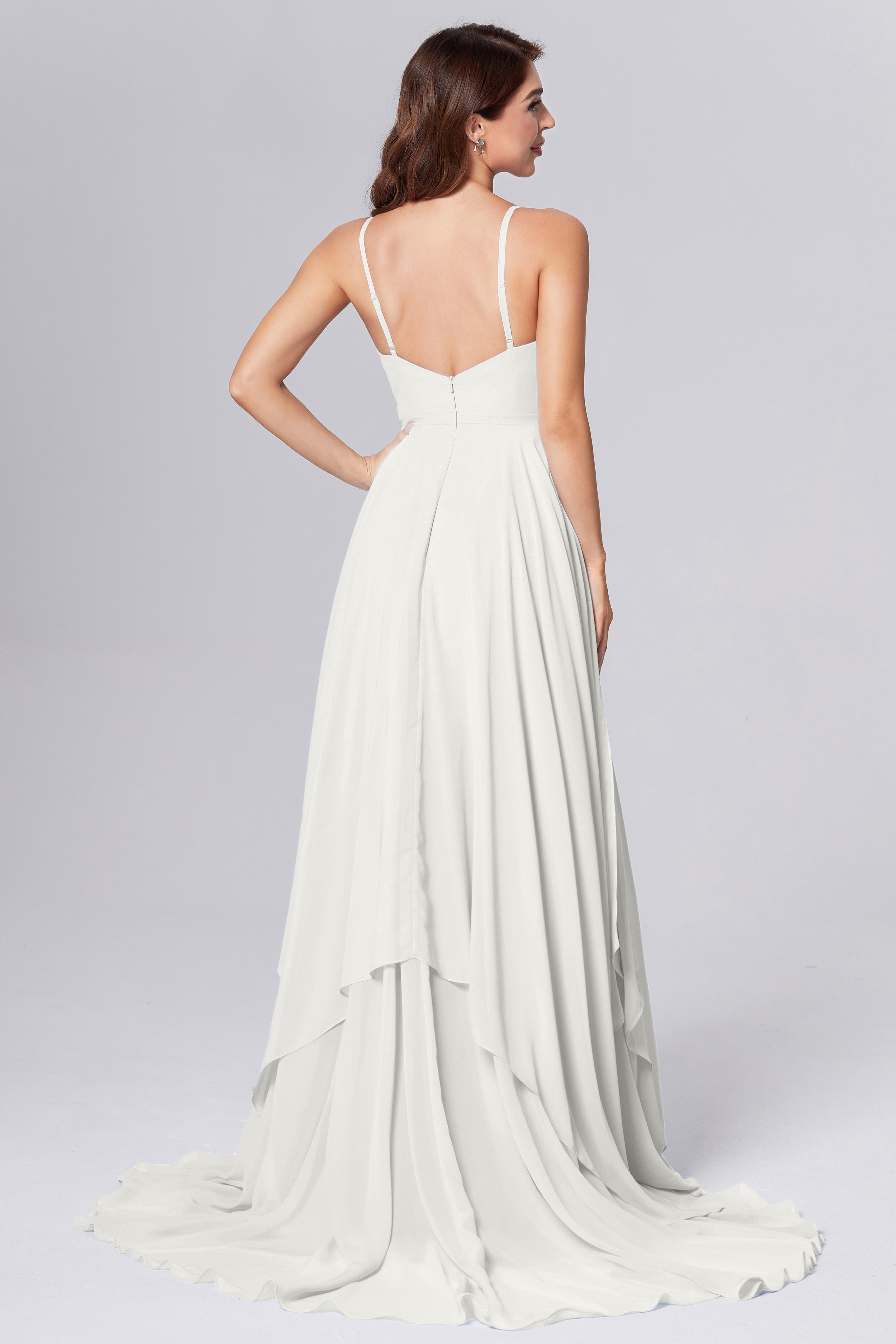 Pleating Chiffon Prom Dresses with Trailing