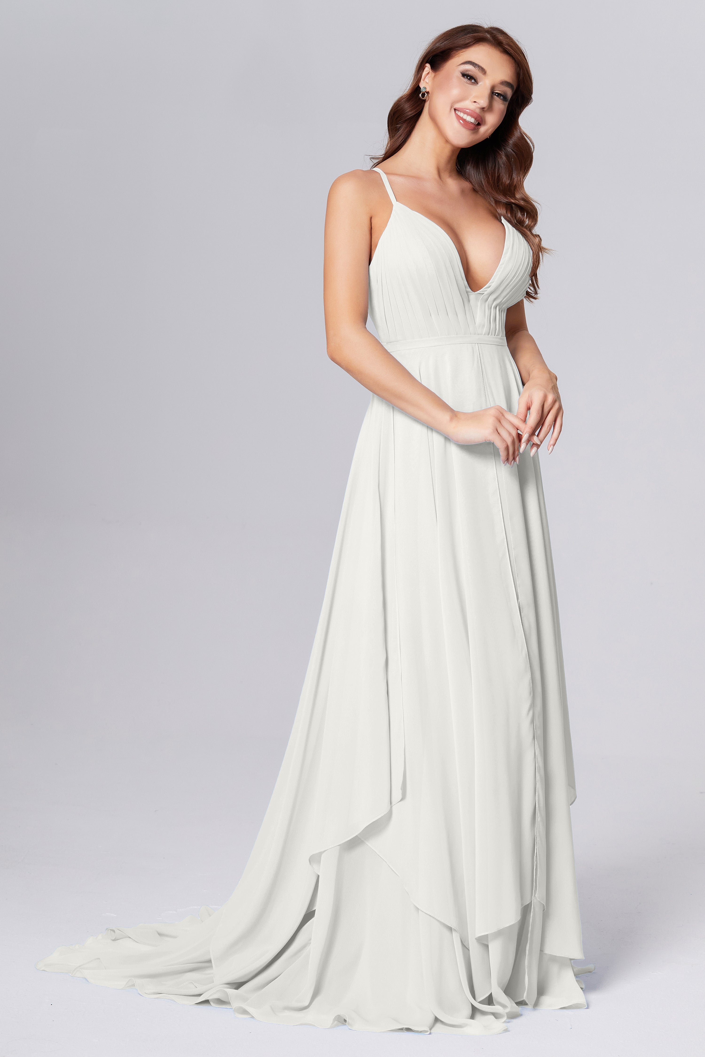 Pleating Chiffon Prom Dresses with Trailing