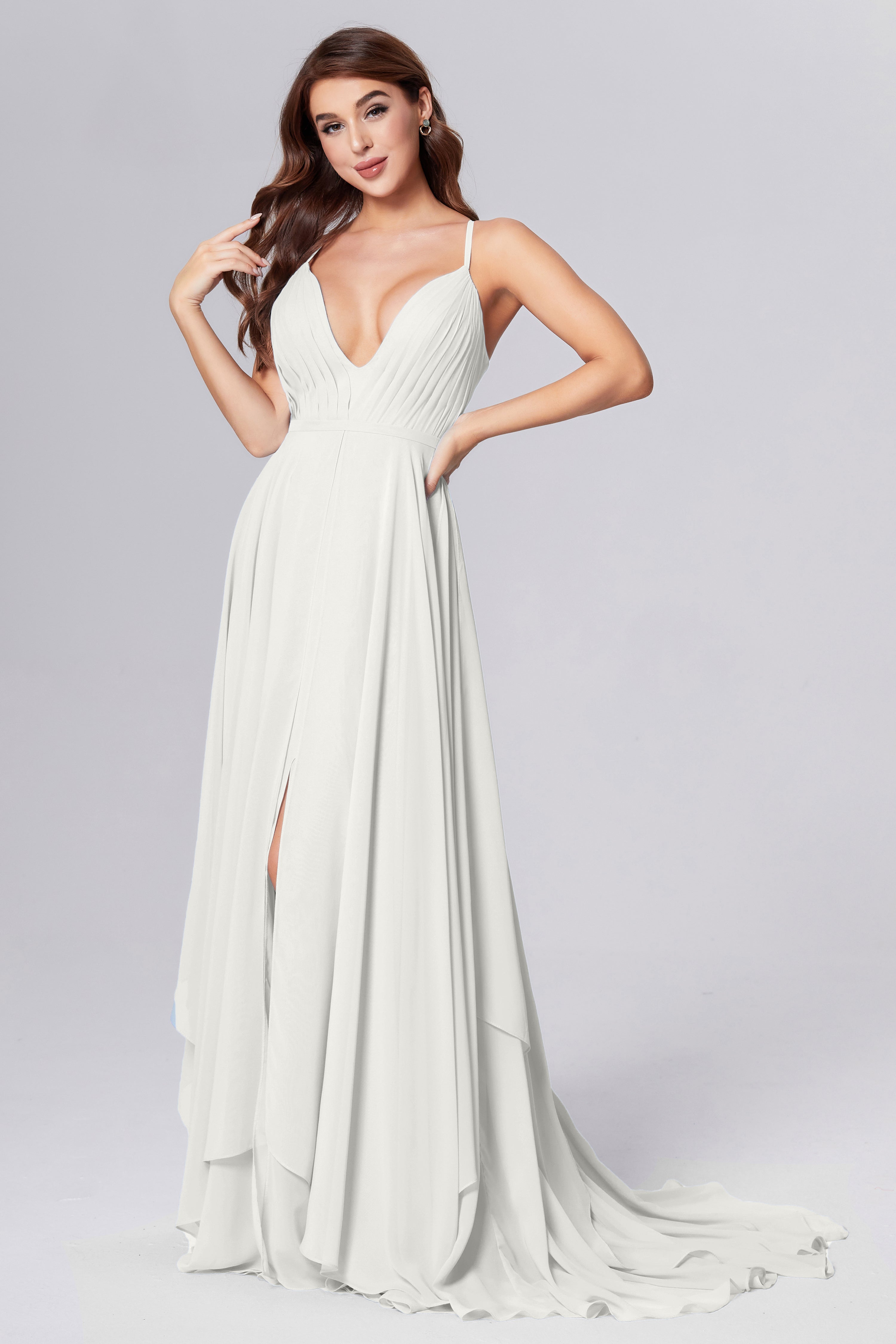 Pleating Chiffon Prom Dresses with Trailing