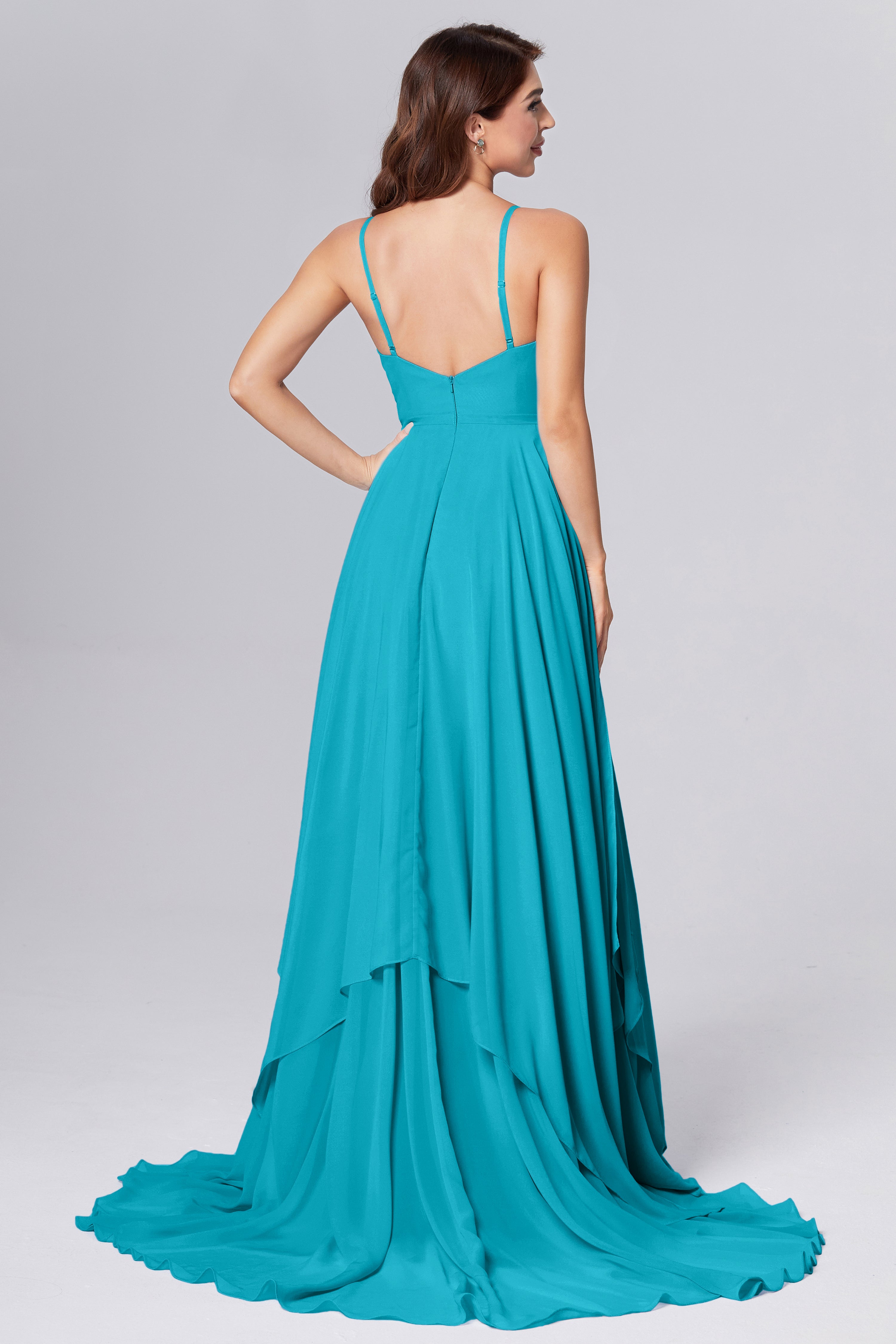 Pleating Chiffon Prom Dresses with Trailing