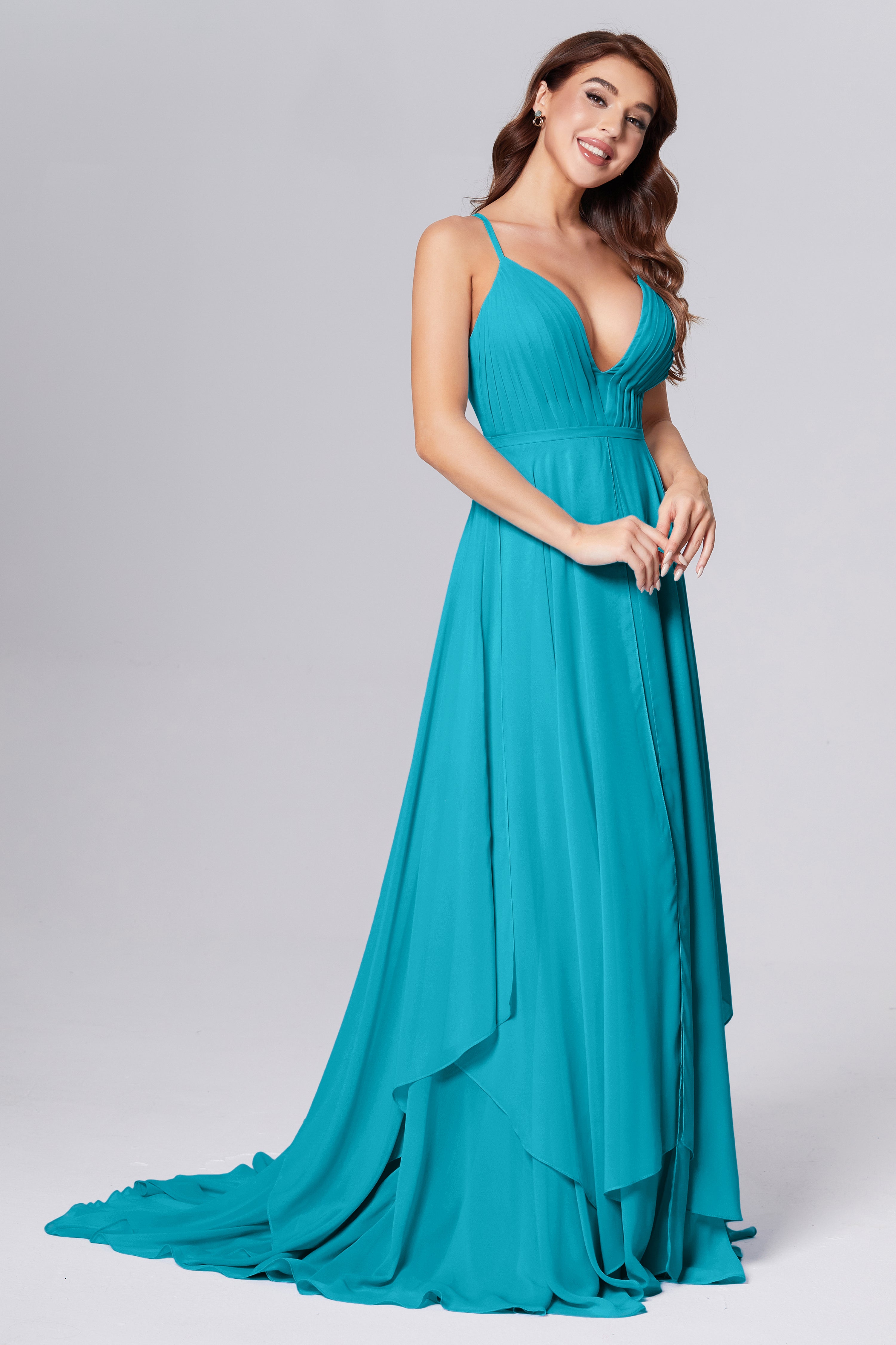 Pleating Chiffon Prom Dresses with Trailing