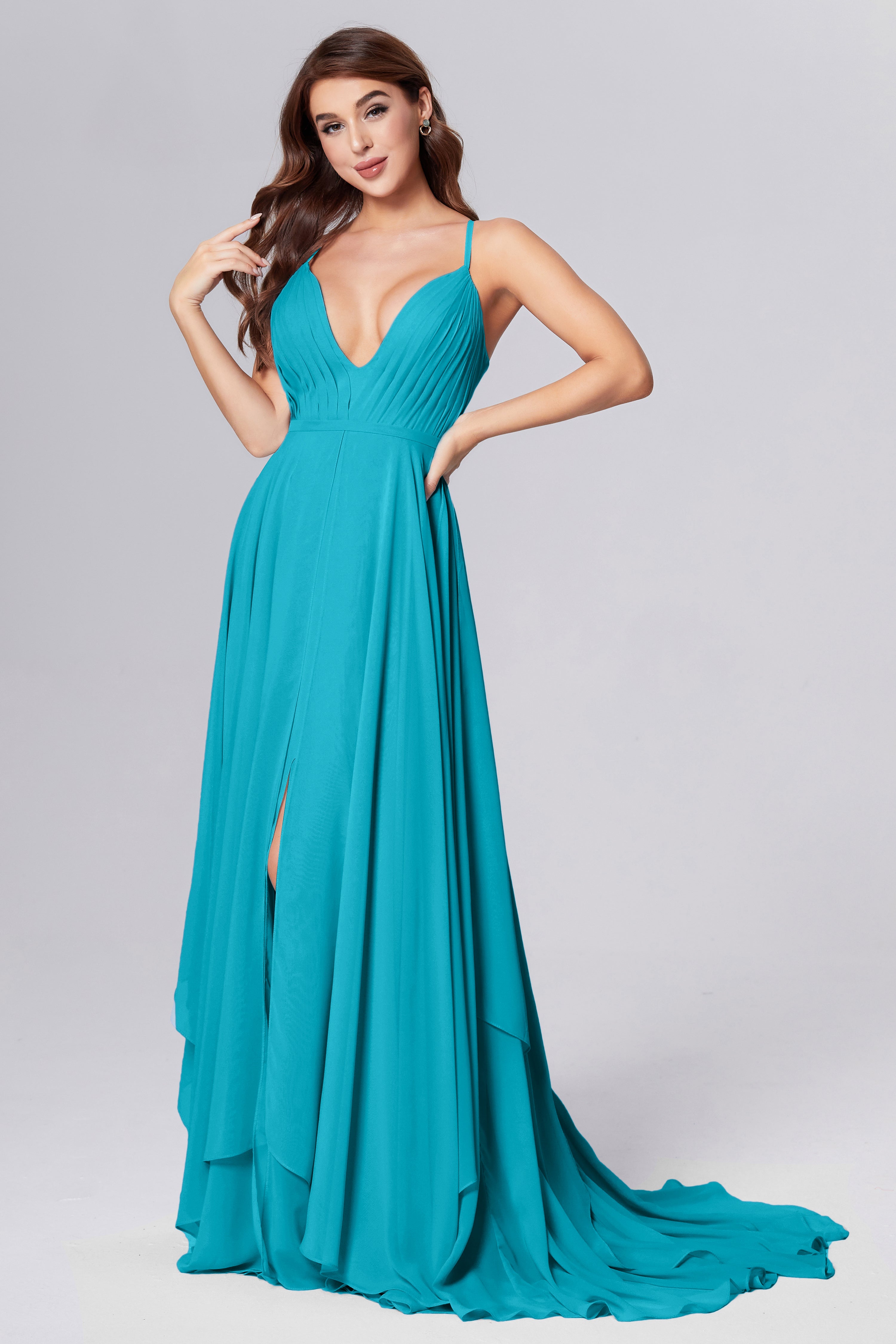 Pleating Chiffon Prom Dresses with Trailing