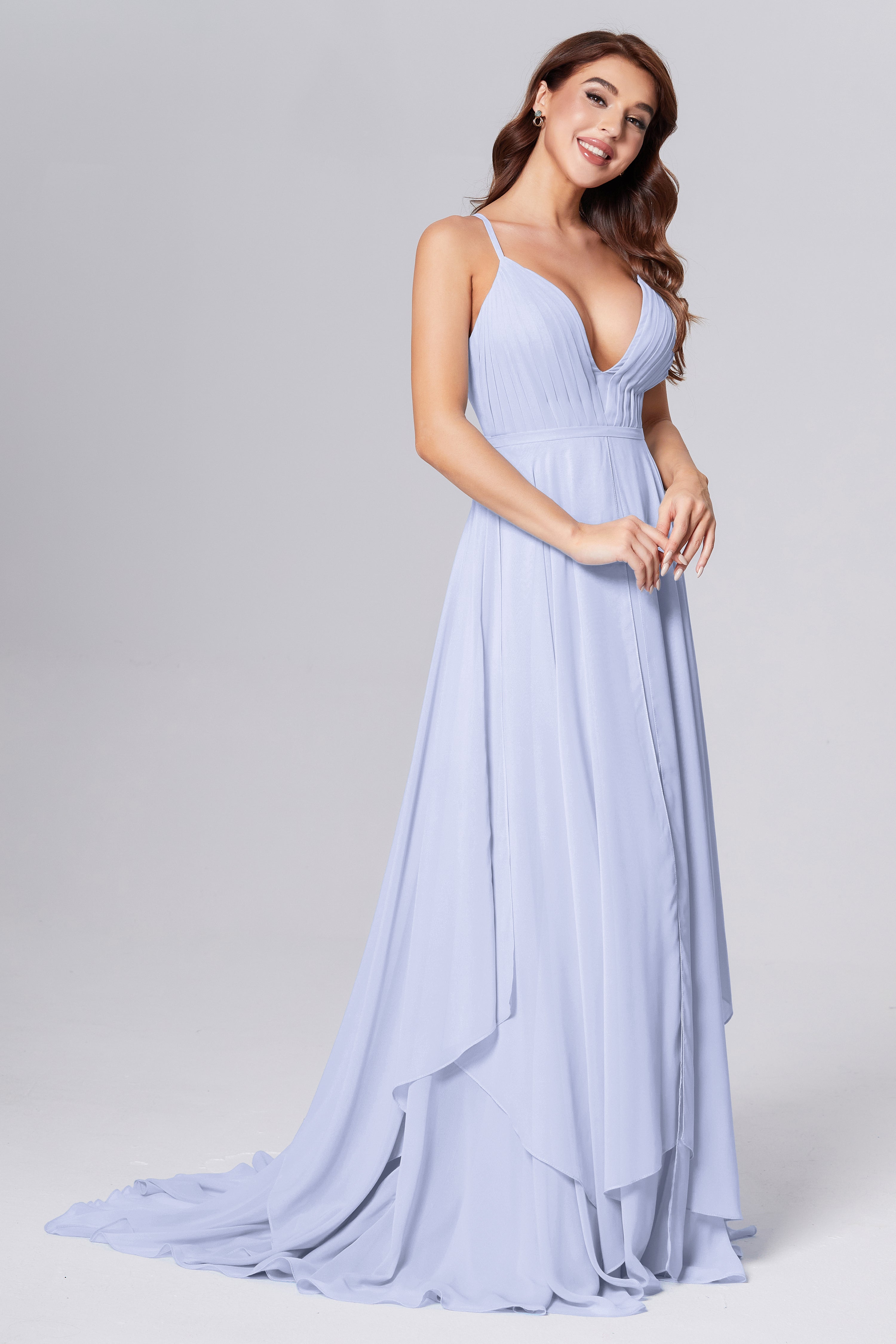 Pleating Chiffon Prom Dresses with Trailing