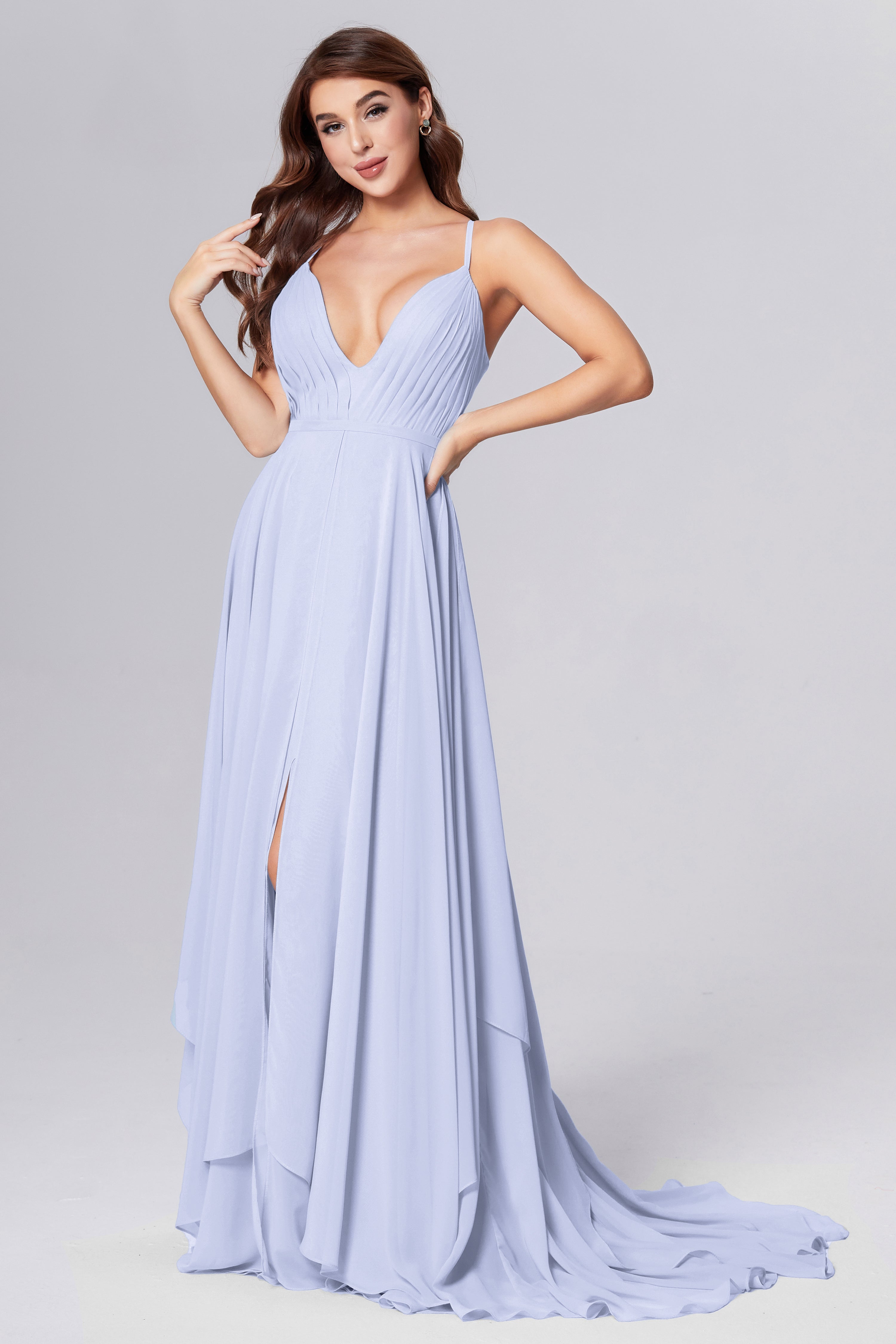 Pleating Chiffon Prom Dresses with Trailing