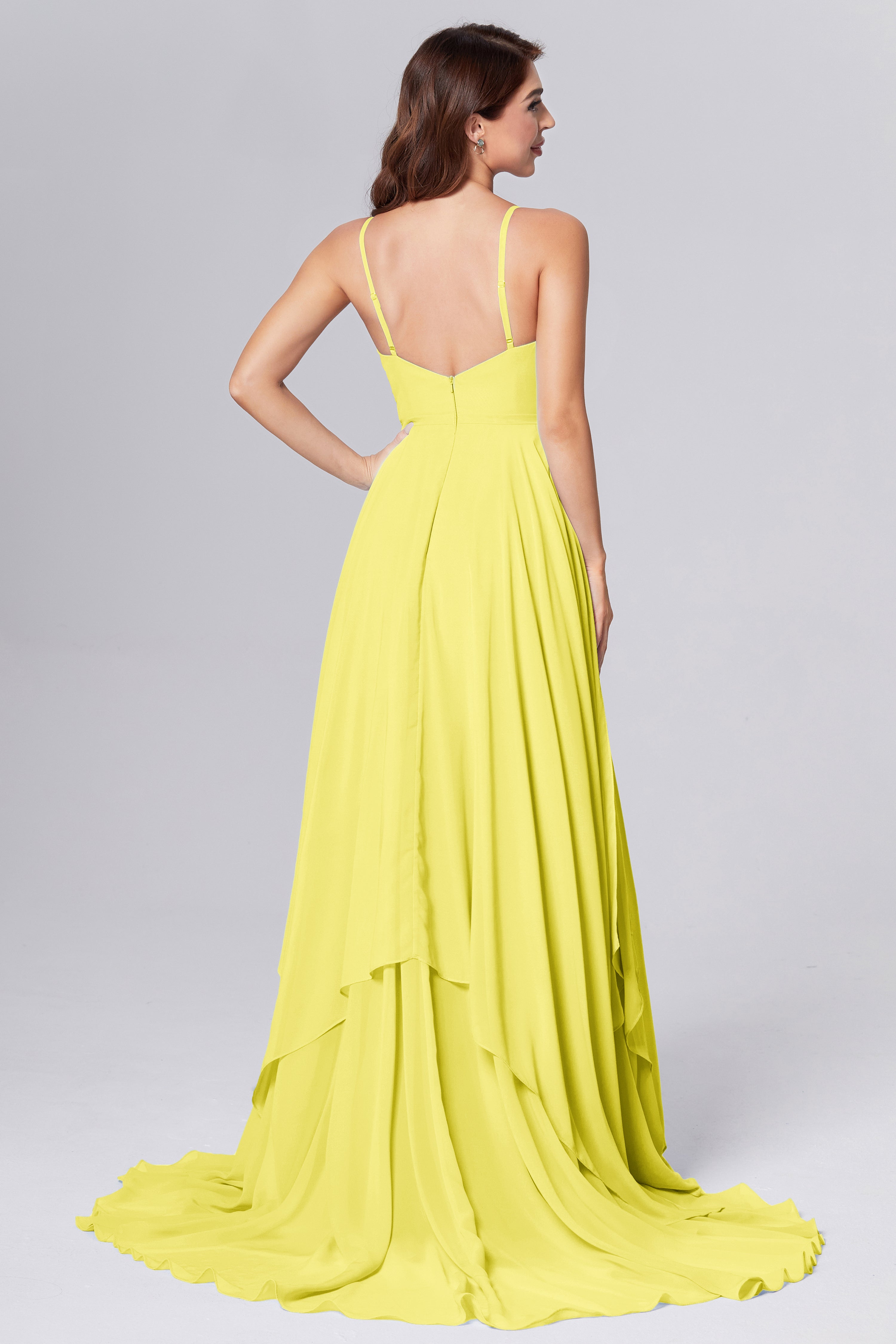 Pleating Chiffon Prom Dresses with Trailing