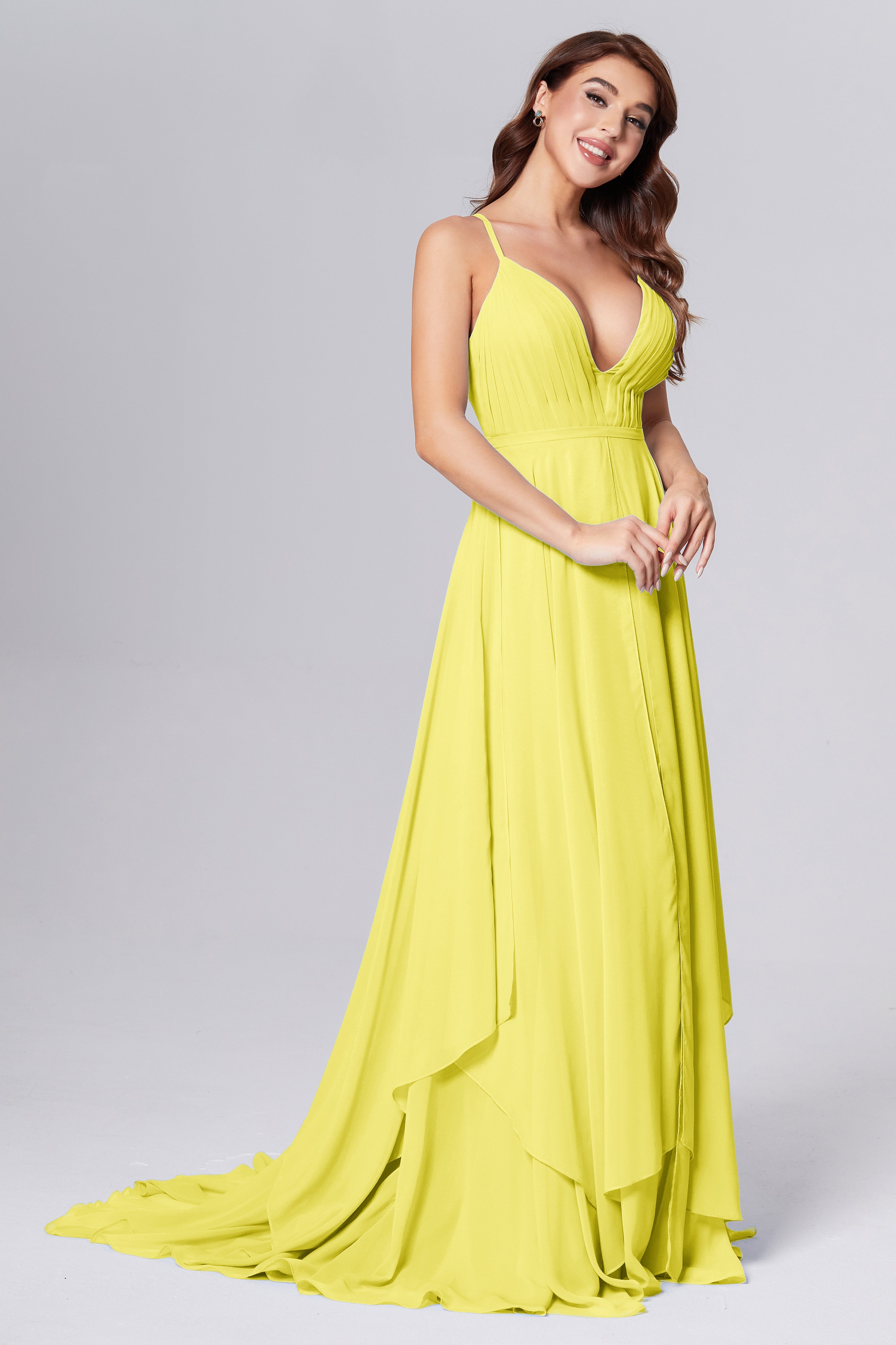 Pleating Chiffon Prom Dresses with Trailing