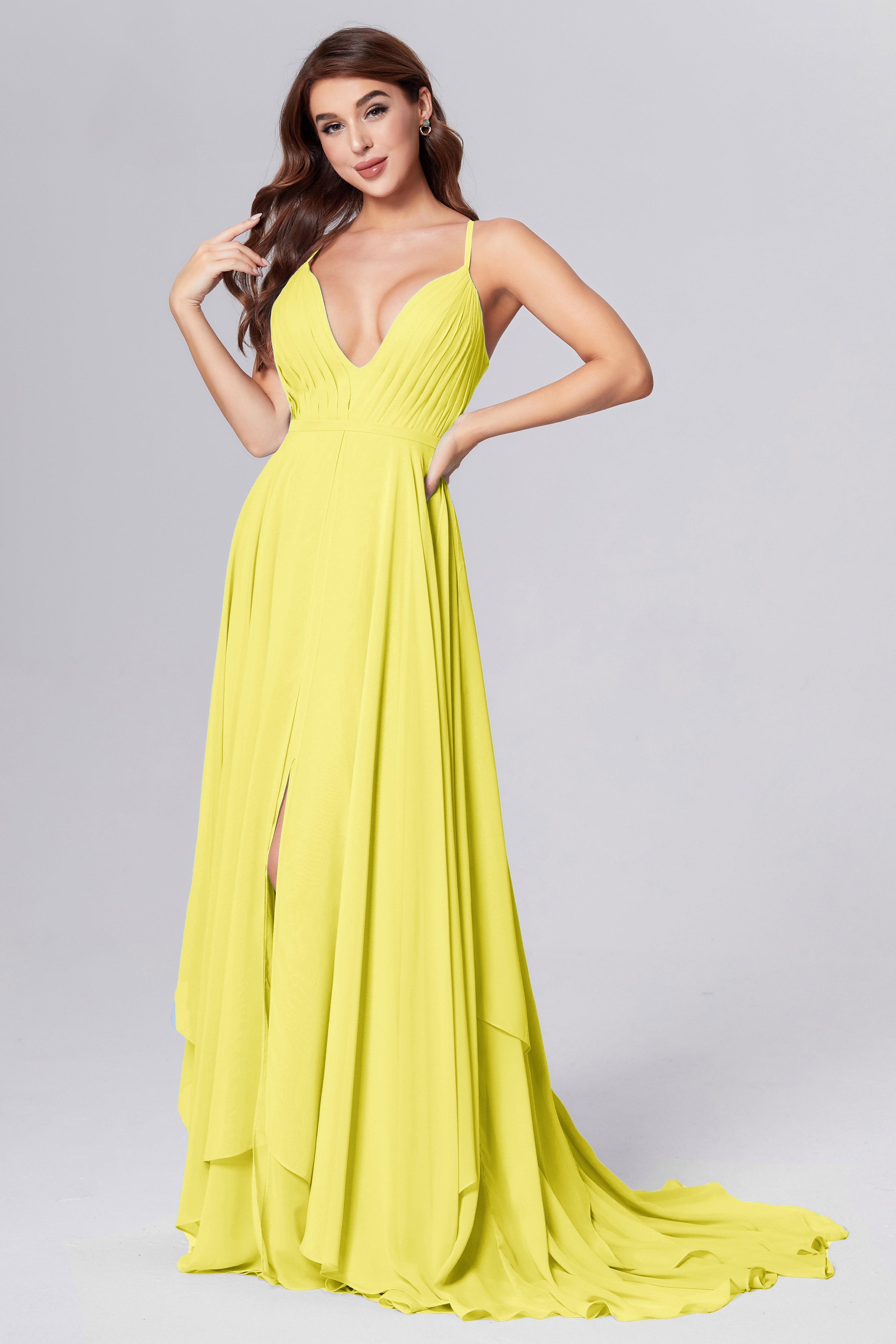 Pleating Chiffon Prom Dresses with Trailing