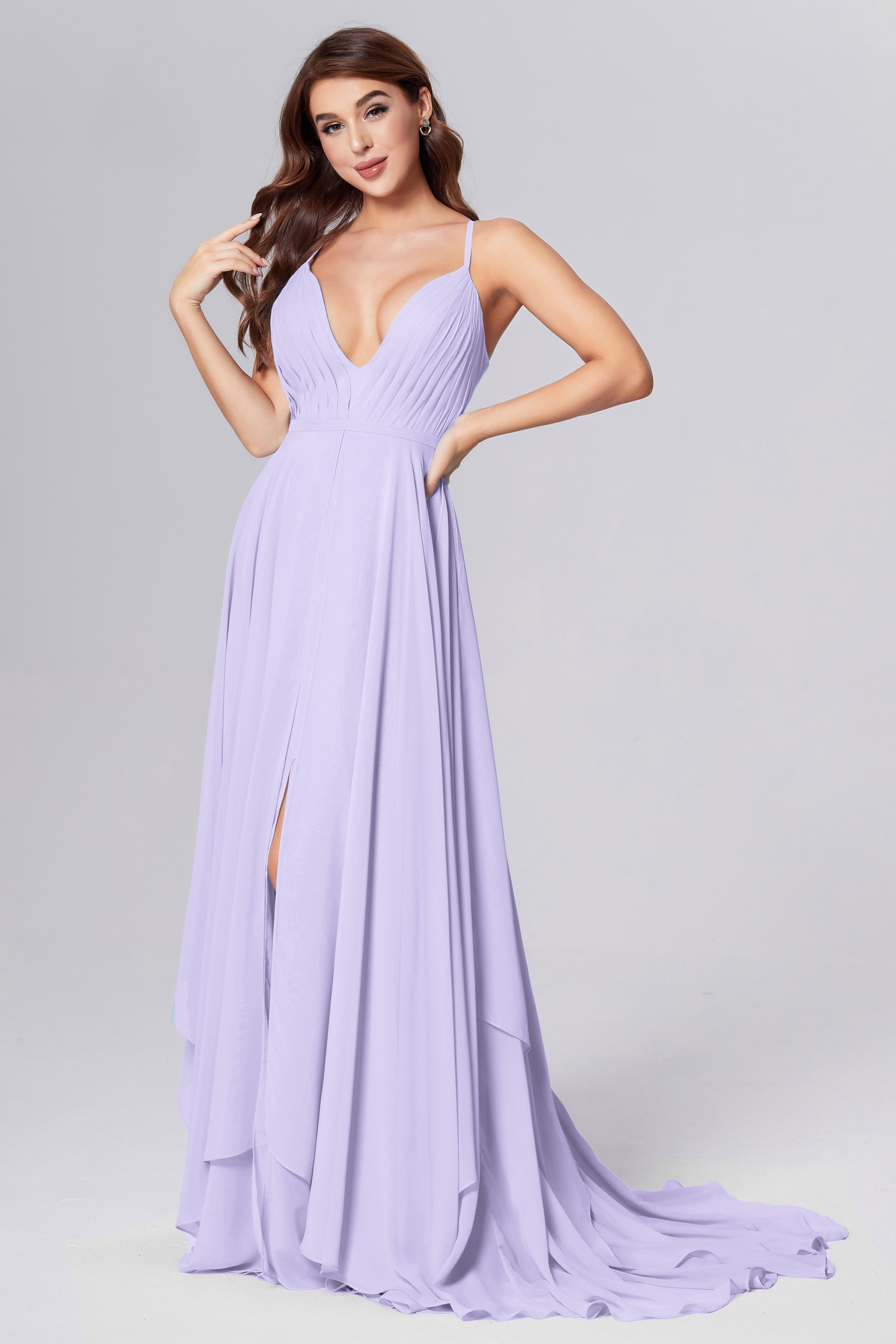 Pleating Chiffon Prom Dresses with Trailing