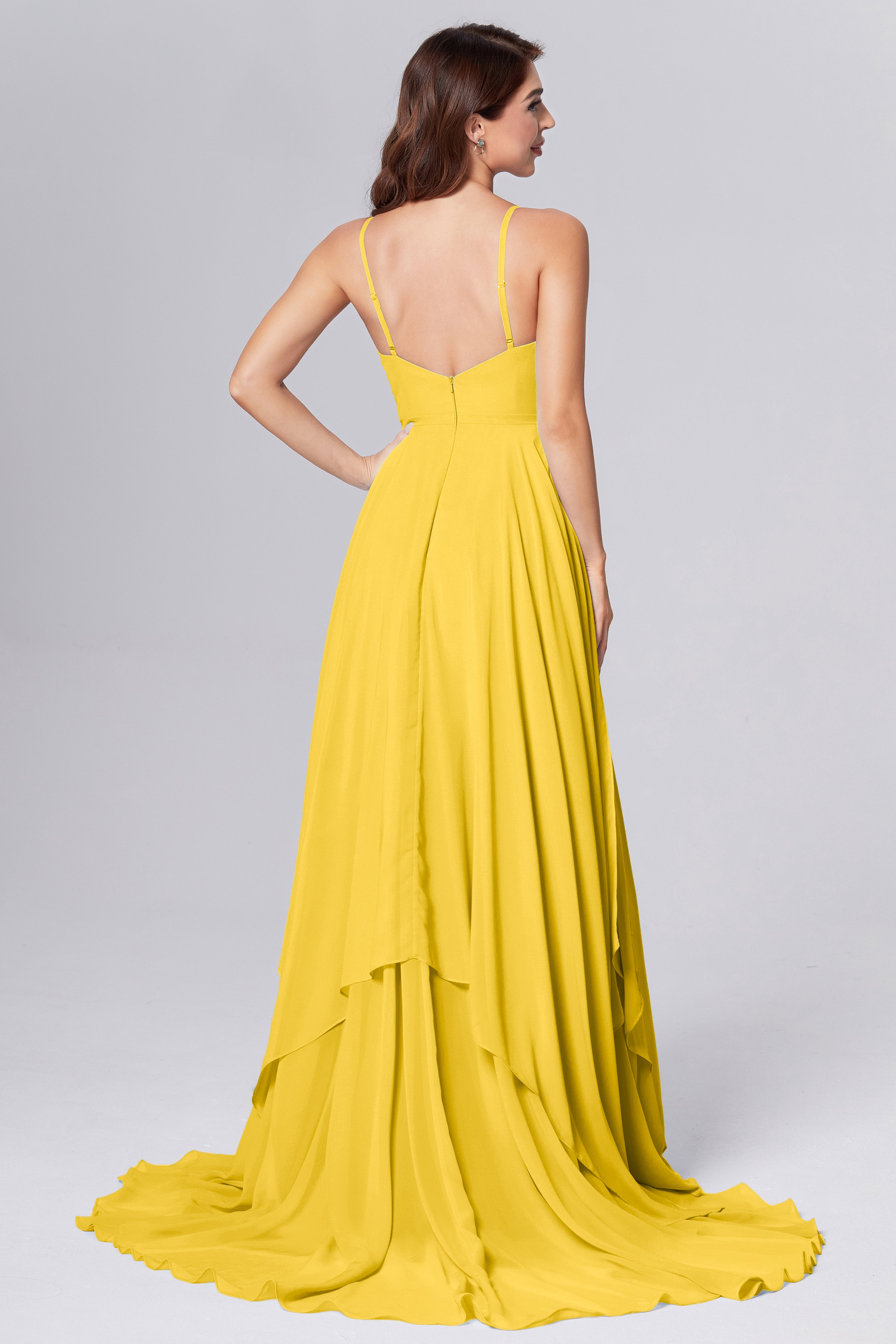 Pleating Chiffon Prom Dresses with Trailing