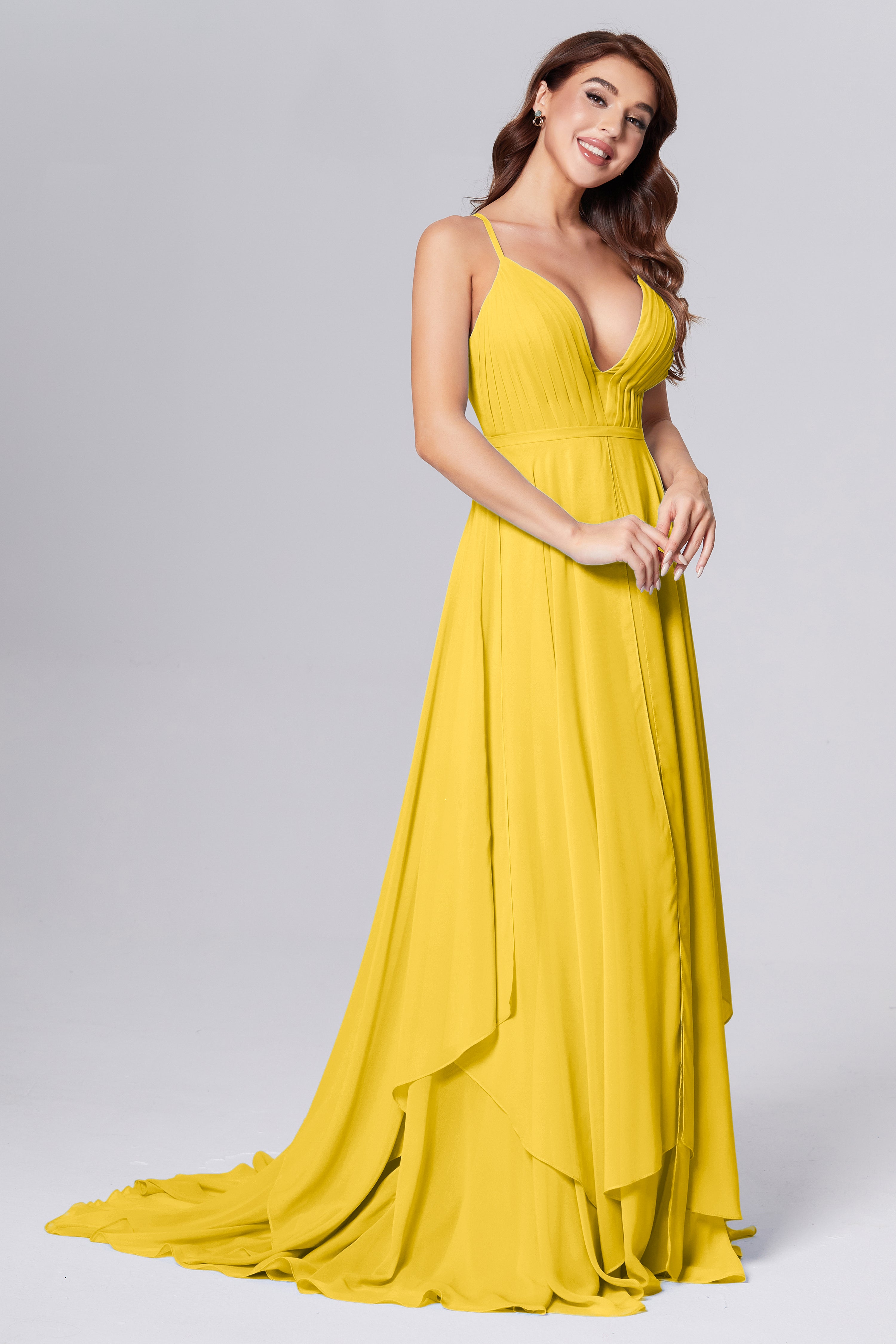 Pleating Chiffon Prom Dresses with Trailing