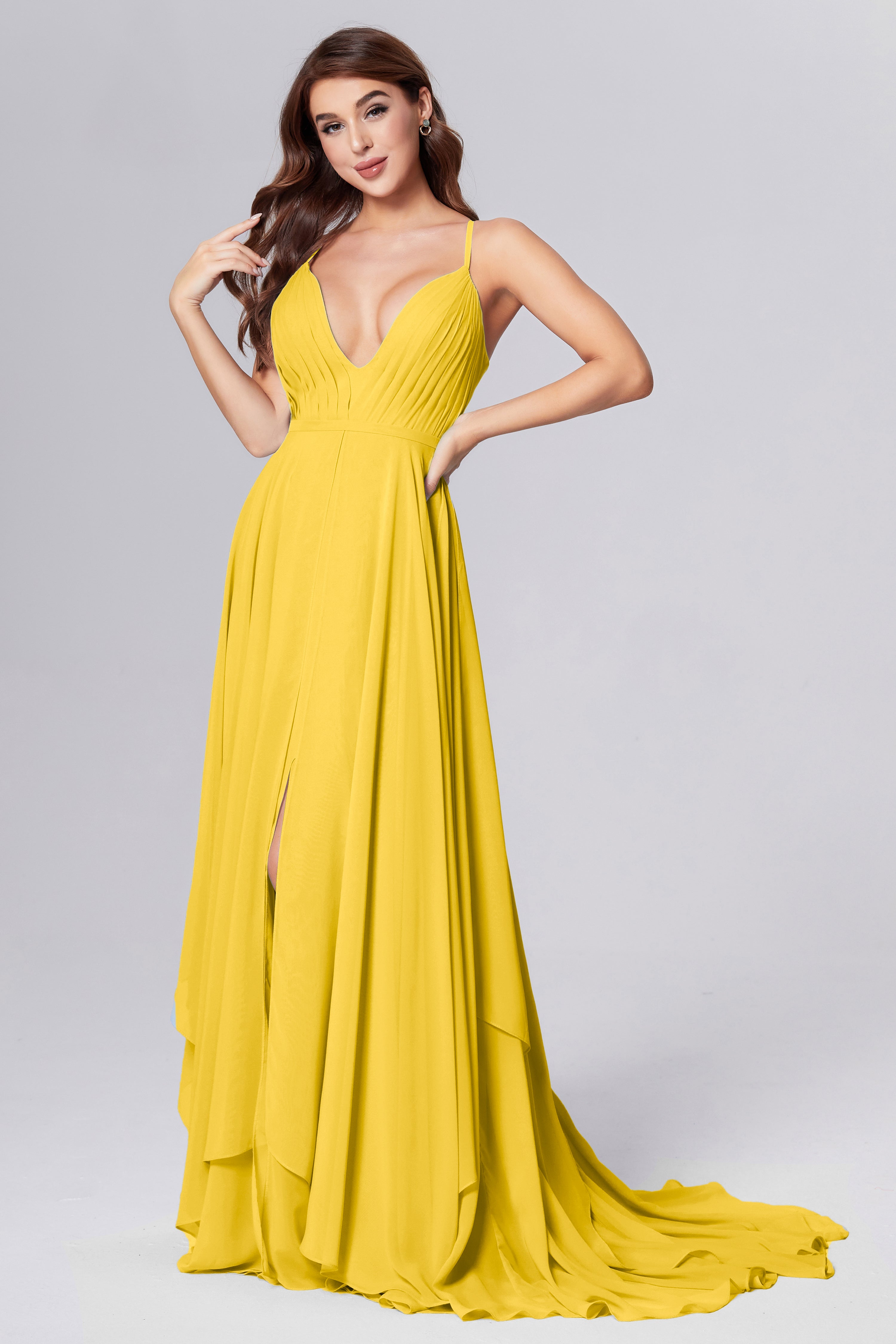 Pleating Chiffon Prom Dresses with Trailing