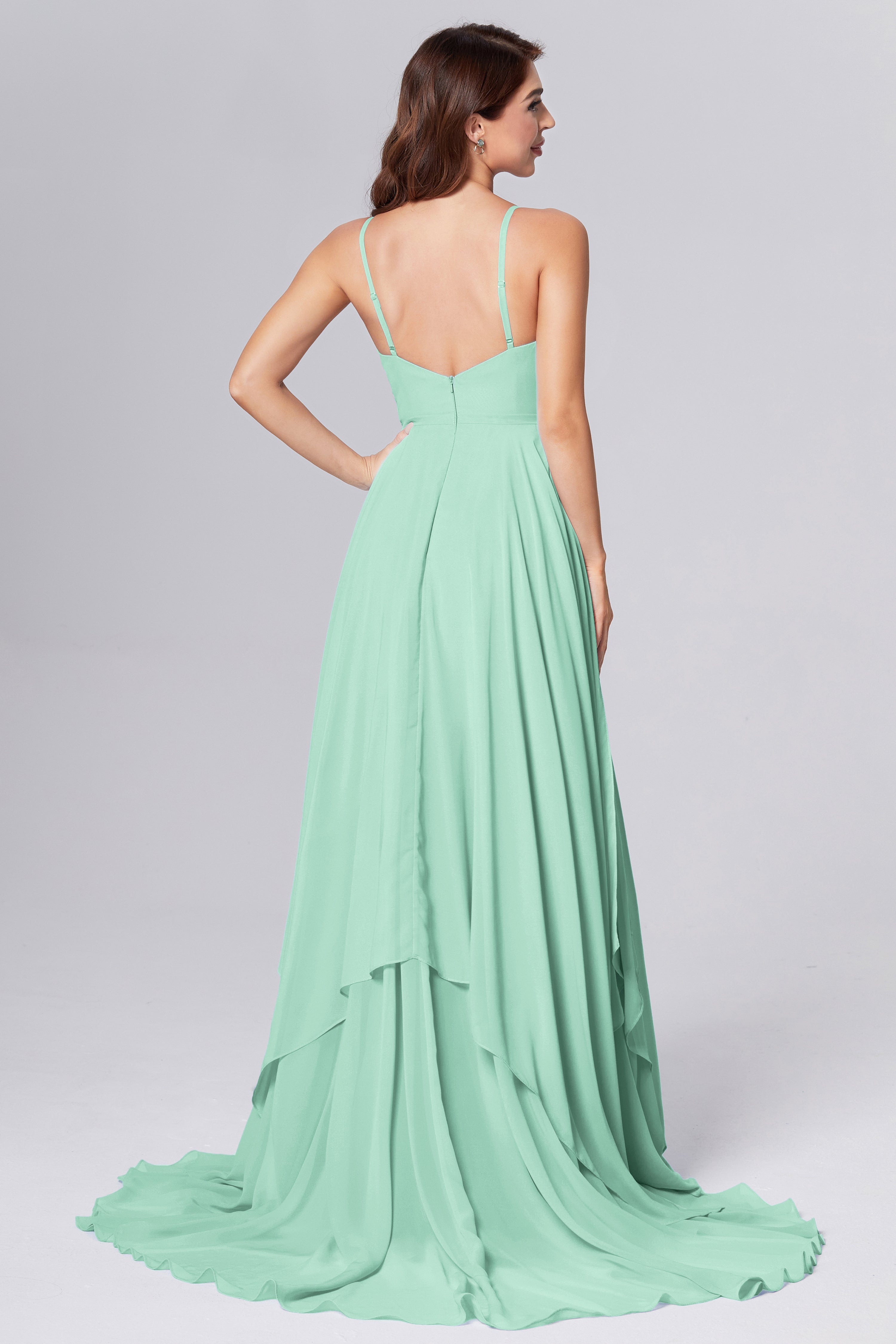 Pleating Chiffon Prom Dresses with Trailing