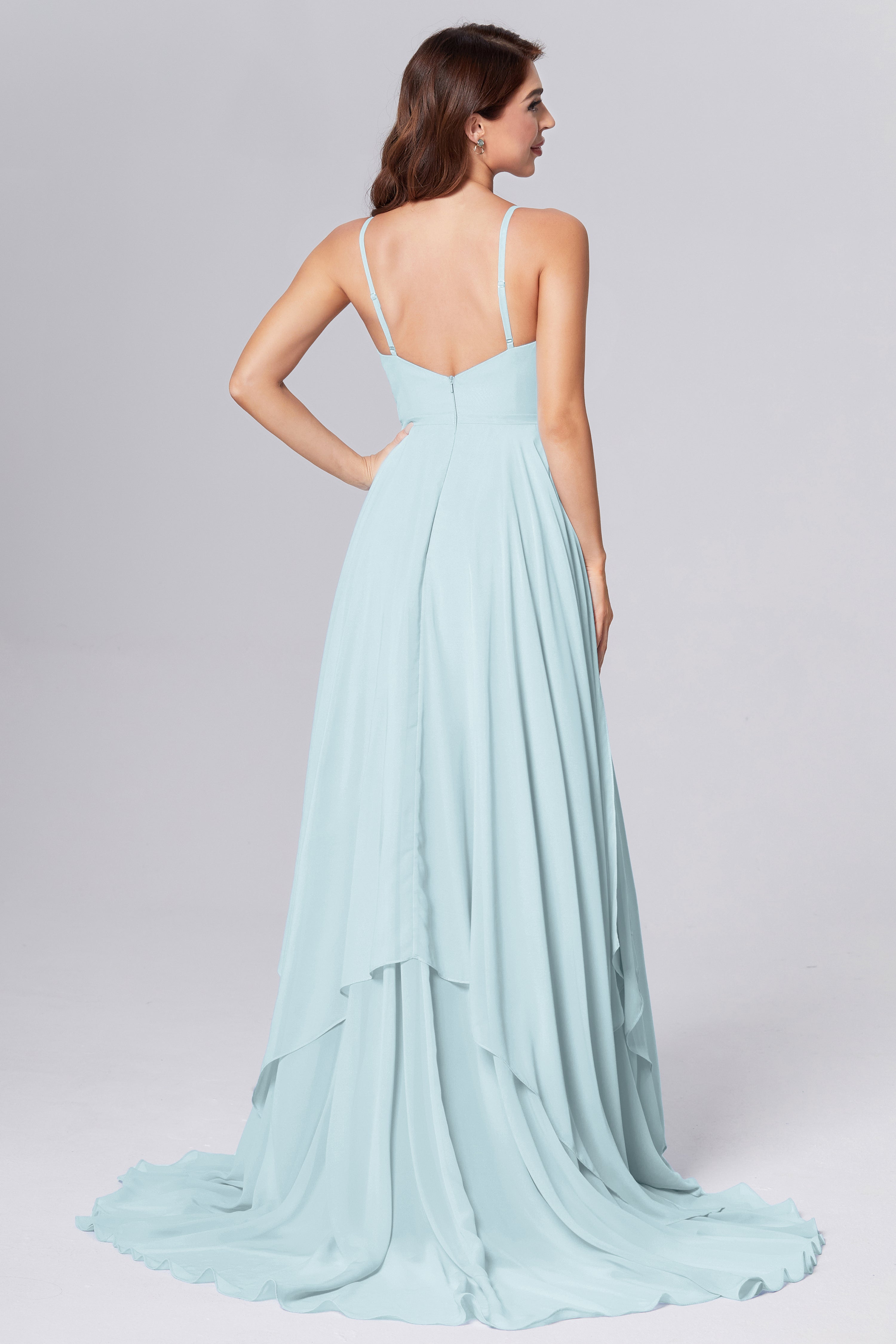 Pleating Chiffon Prom Dresses with Trailing