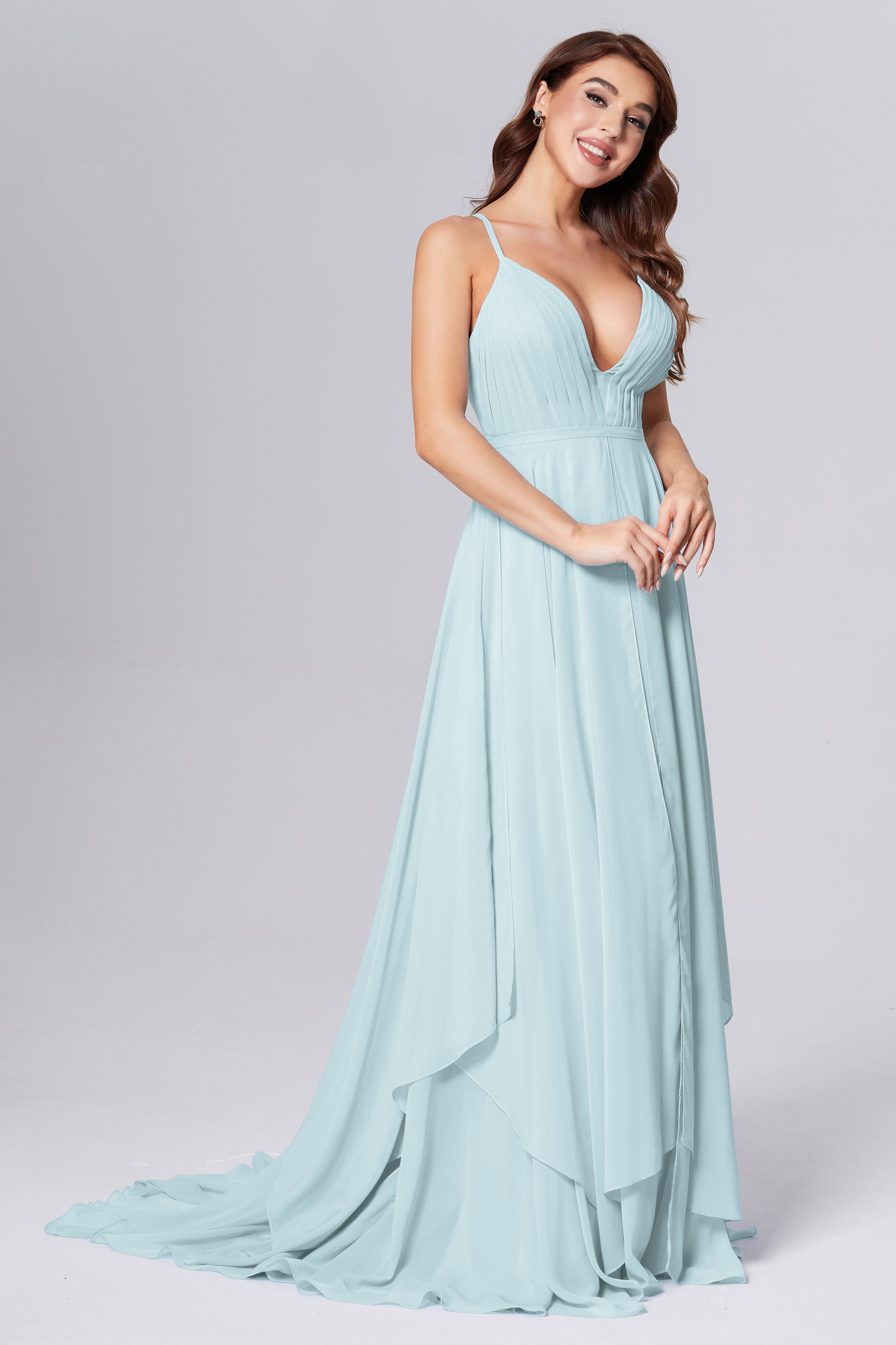 Pleating Chiffon Prom Dresses with Trailing