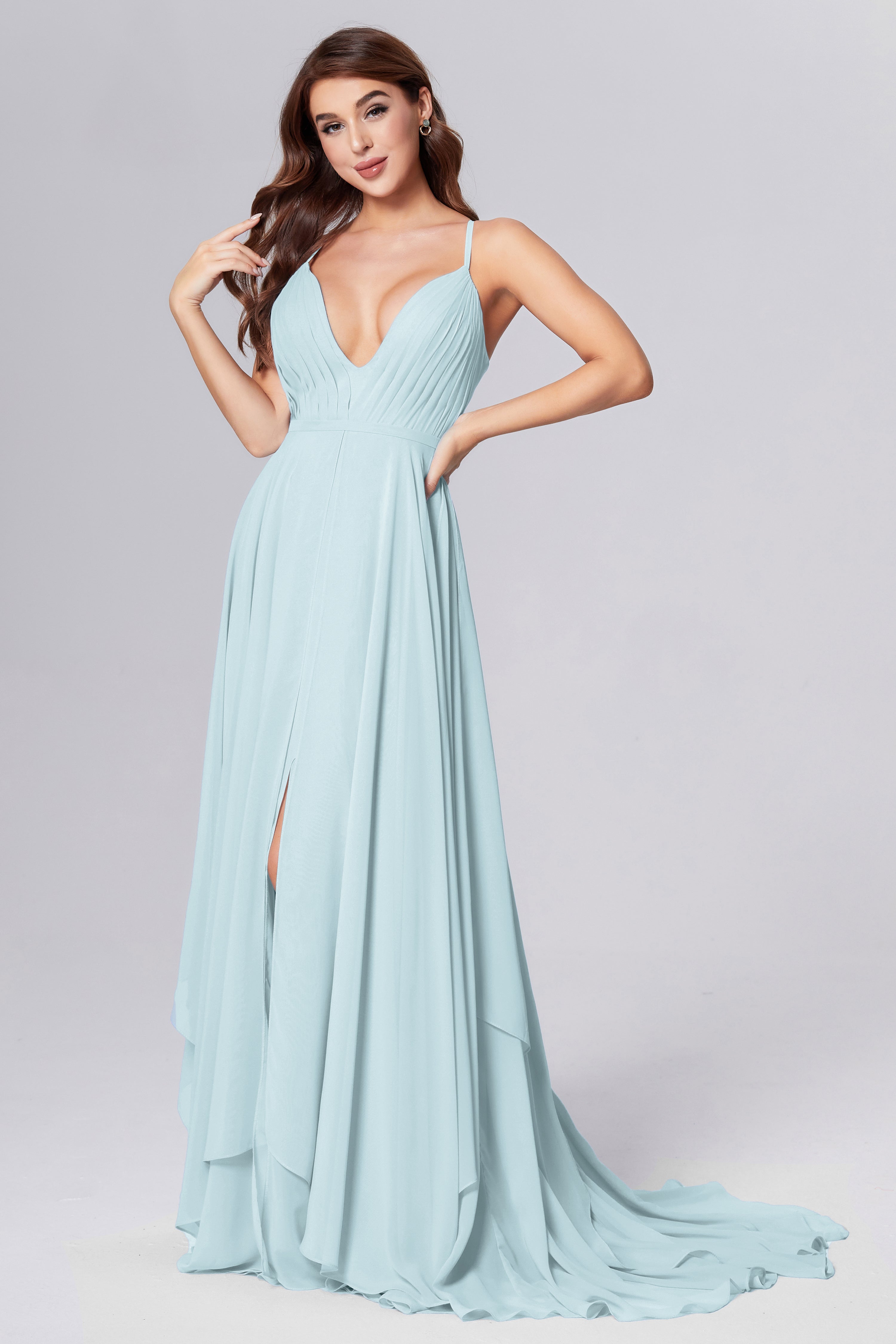 Pleating Chiffon Prom Dresses with Trailing