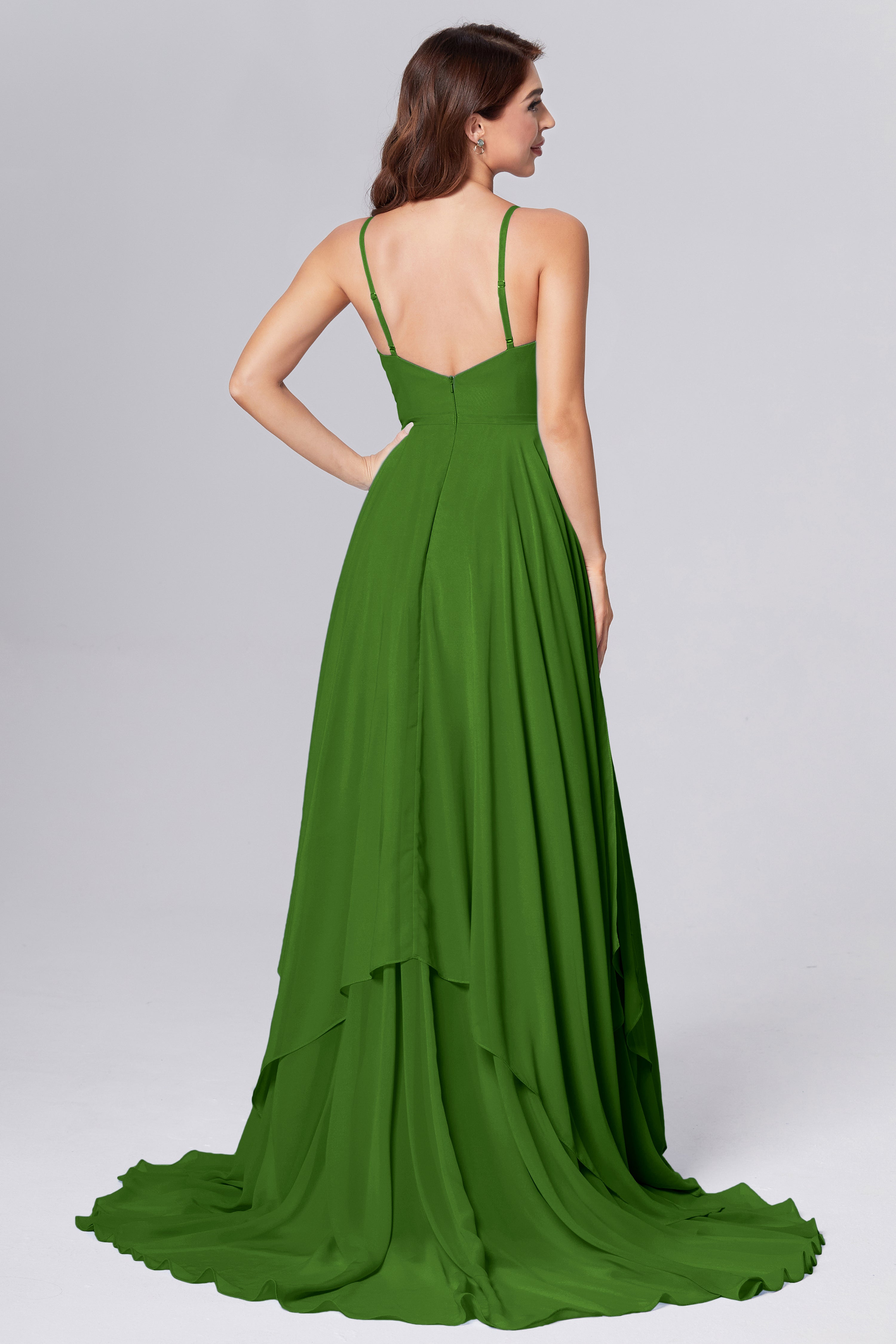 Pleating Chiffon Prom Dresses with Trailing