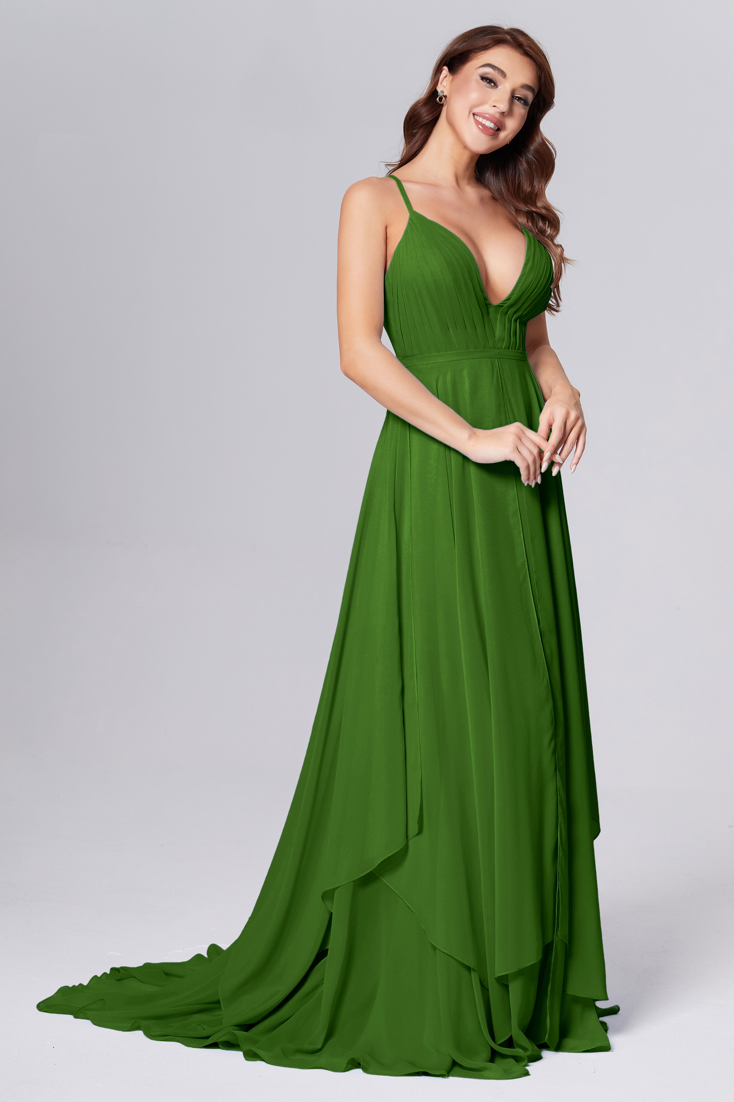 Pleating Chiffon Prom Dresses with Trailing
