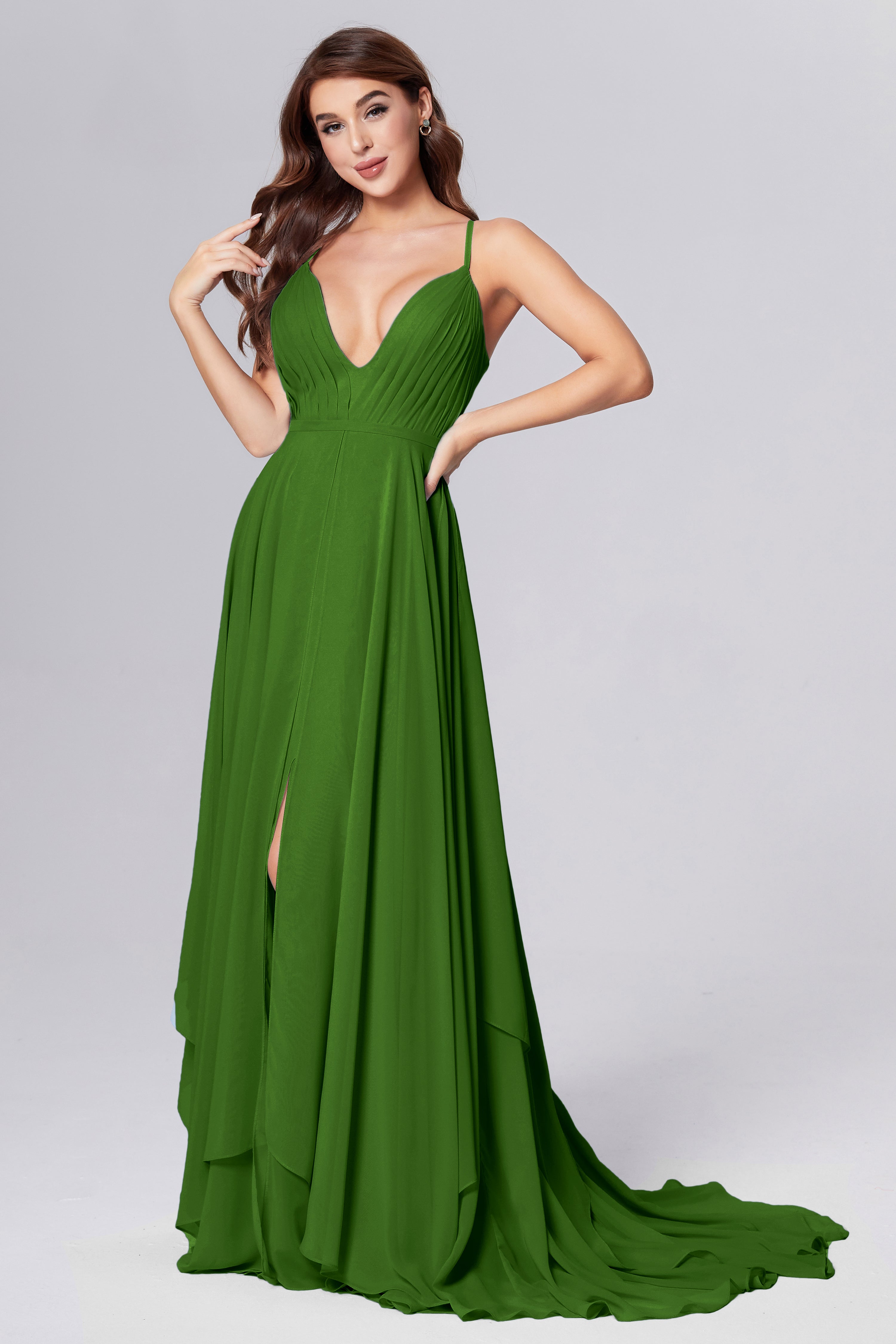 Pleating Chiffon Prom Dresses with Trailing