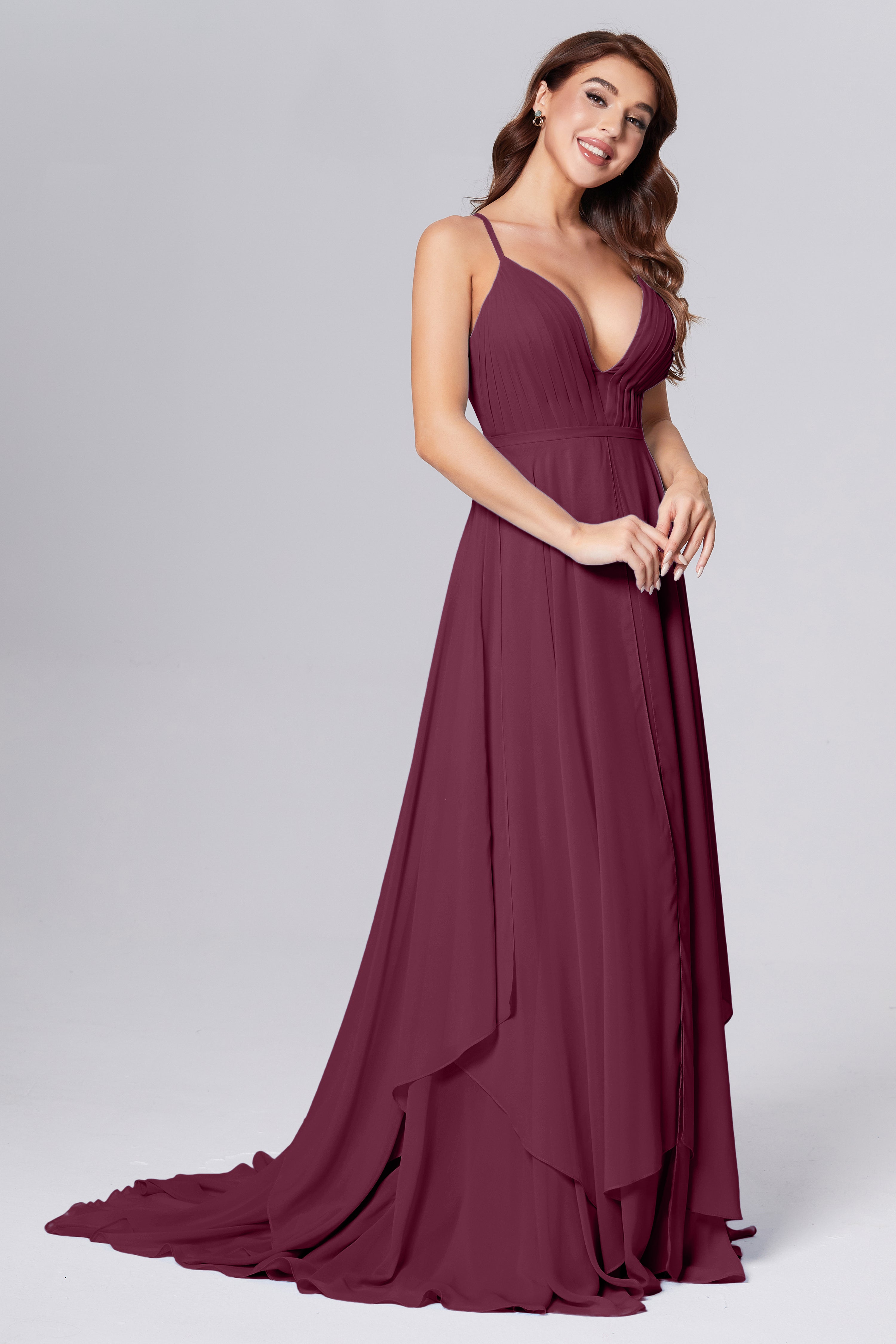 Pleating Chiffon Prom Dresses with Trailing
