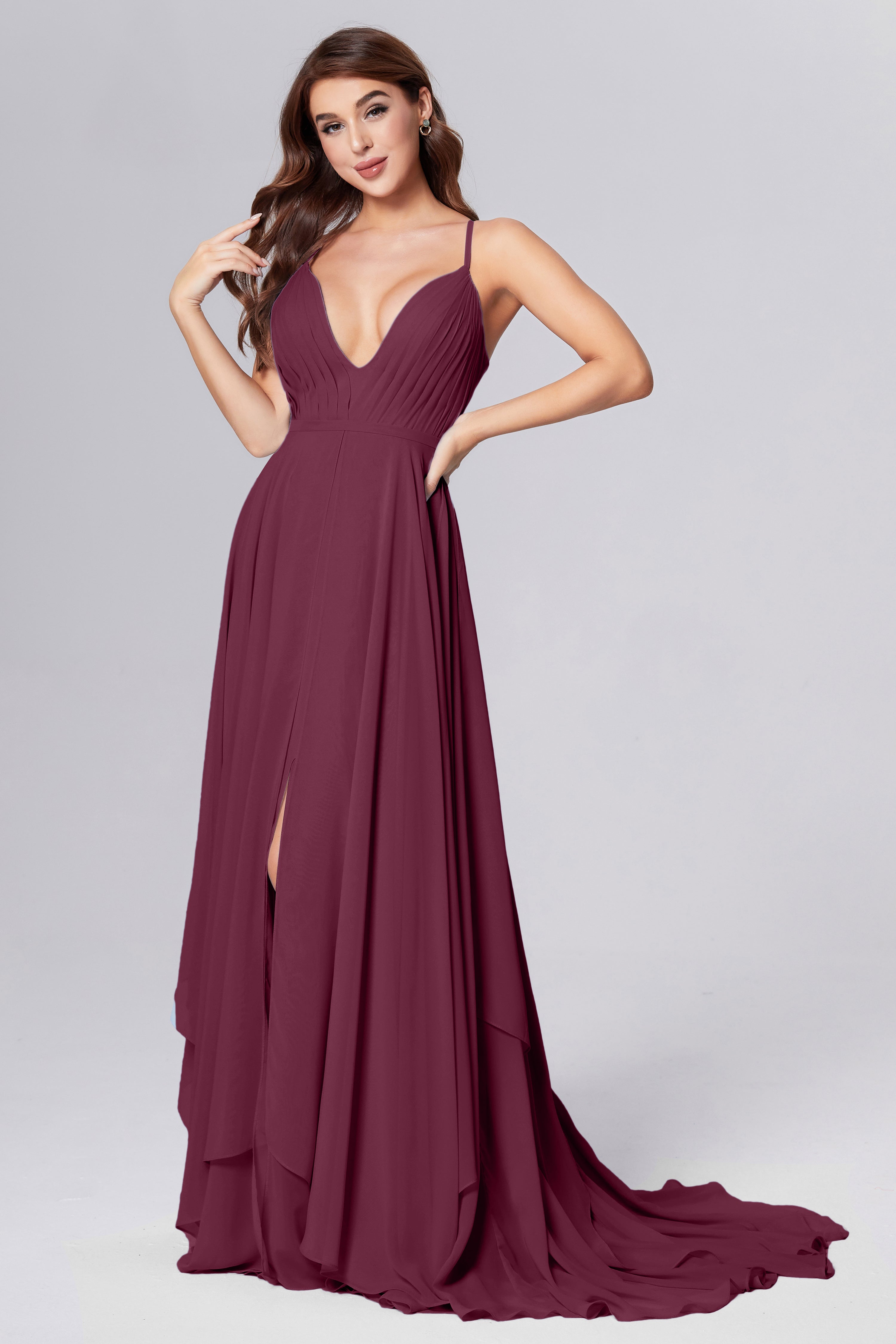 Pleating Chiffon Prom Dresses with Trailing