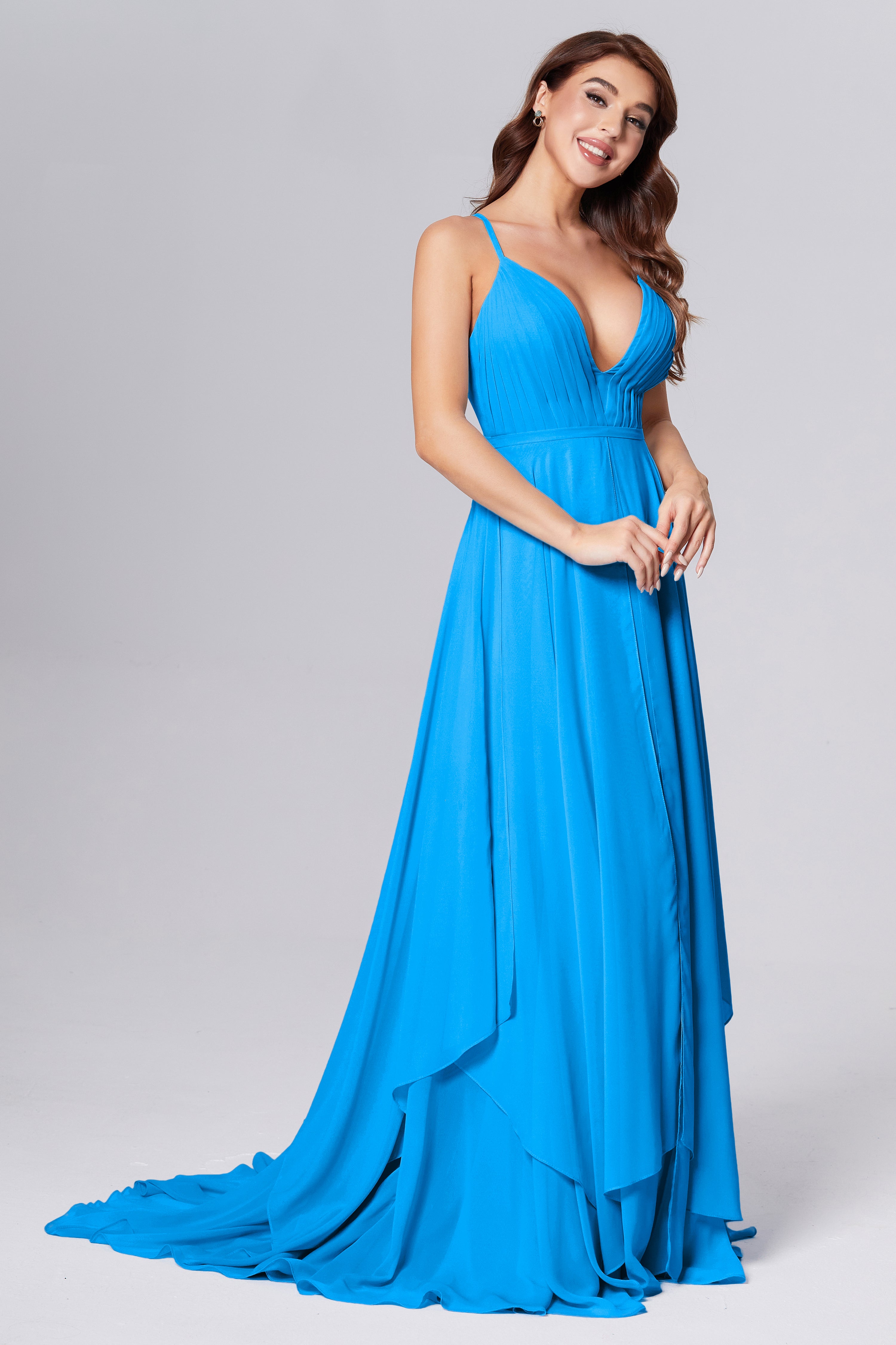 Pleating Chiffon Prom Dresses with Trailing