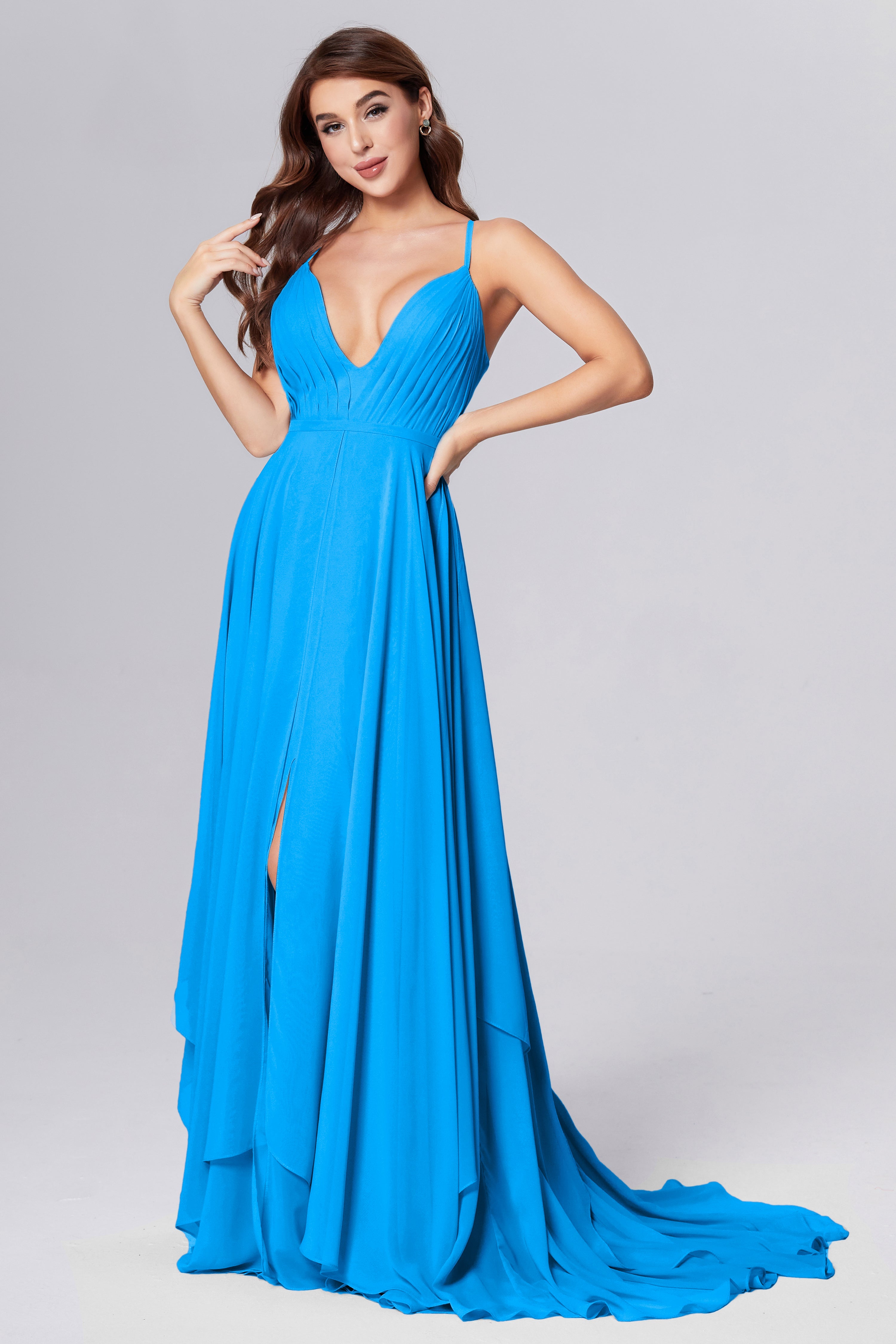 Pleating Chiffon Prom Dresses with Trailing