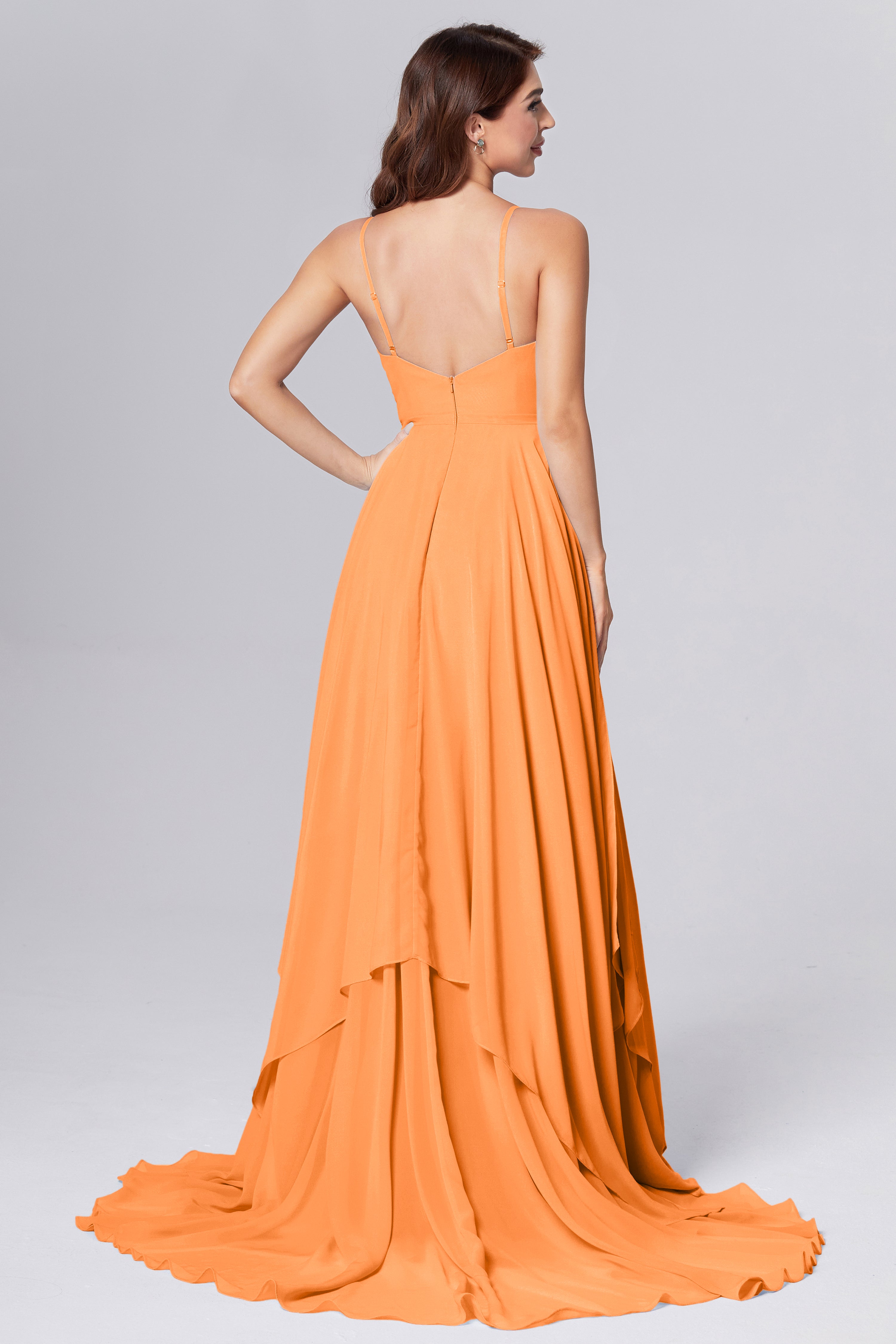 Pleating Chiffon Prom Dresses with Trailing