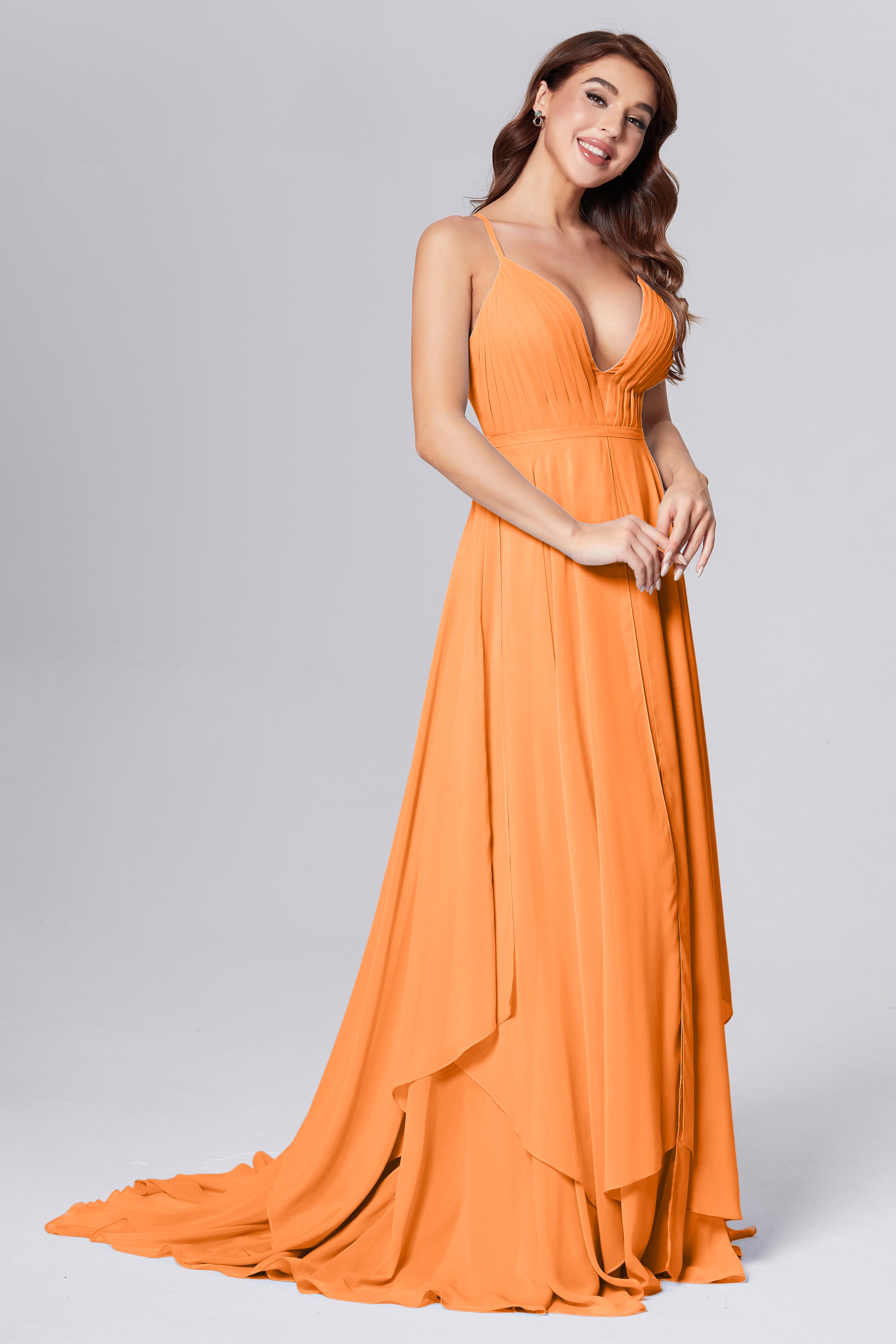 Pleating Chiffon Prom Dresses with Trailing
