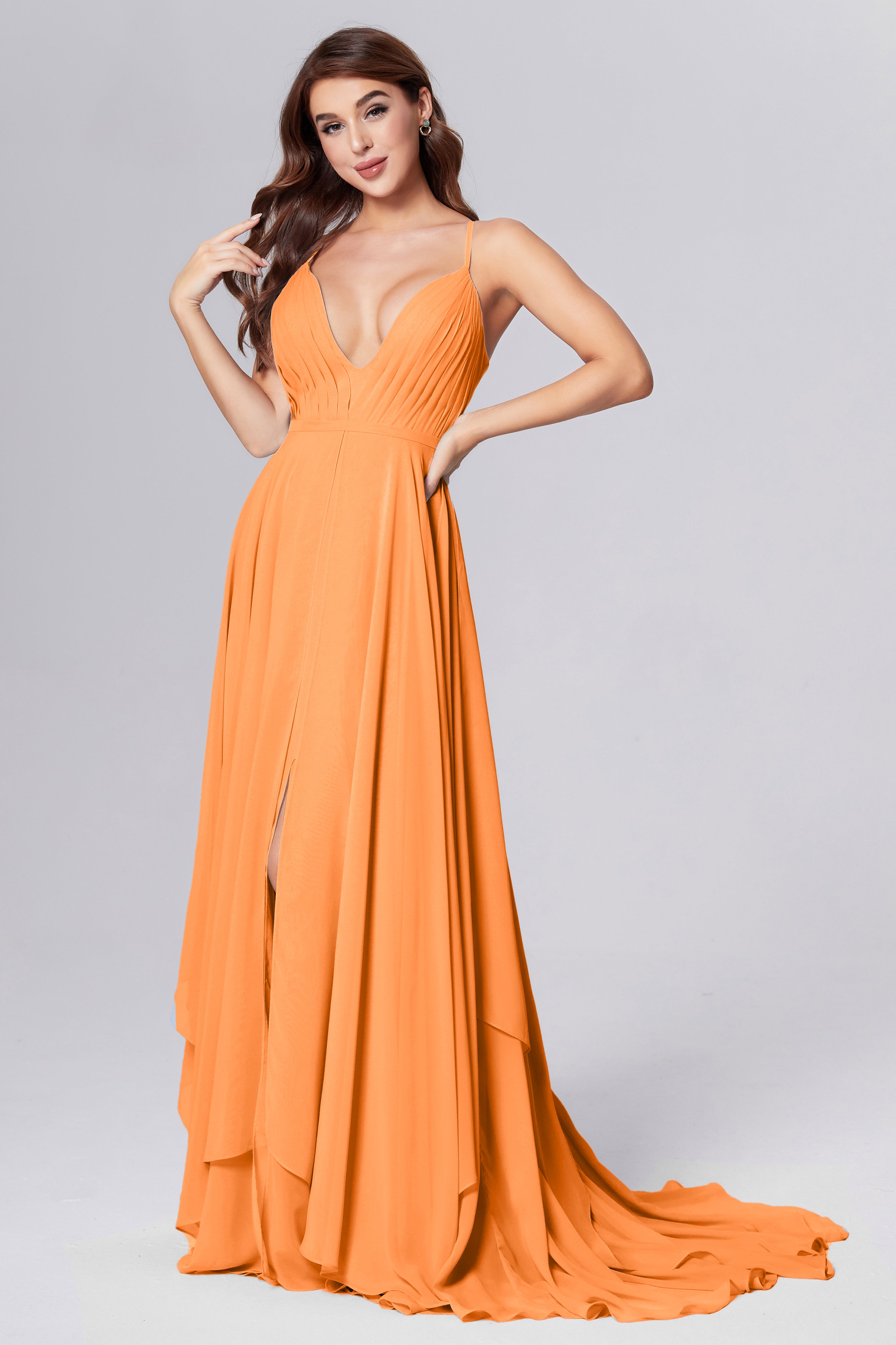 Pleating Chiffon Prom Dresses with Trailing