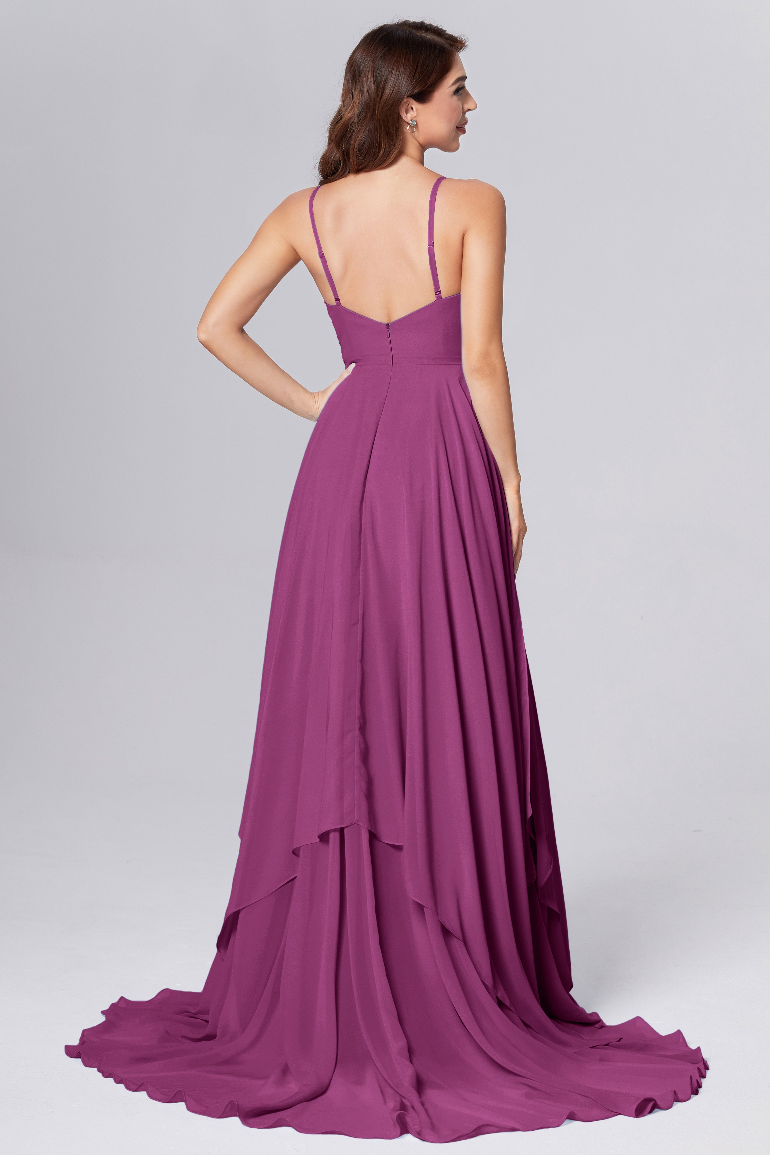 Pleating Chiffon Prom Dresses with Trailing