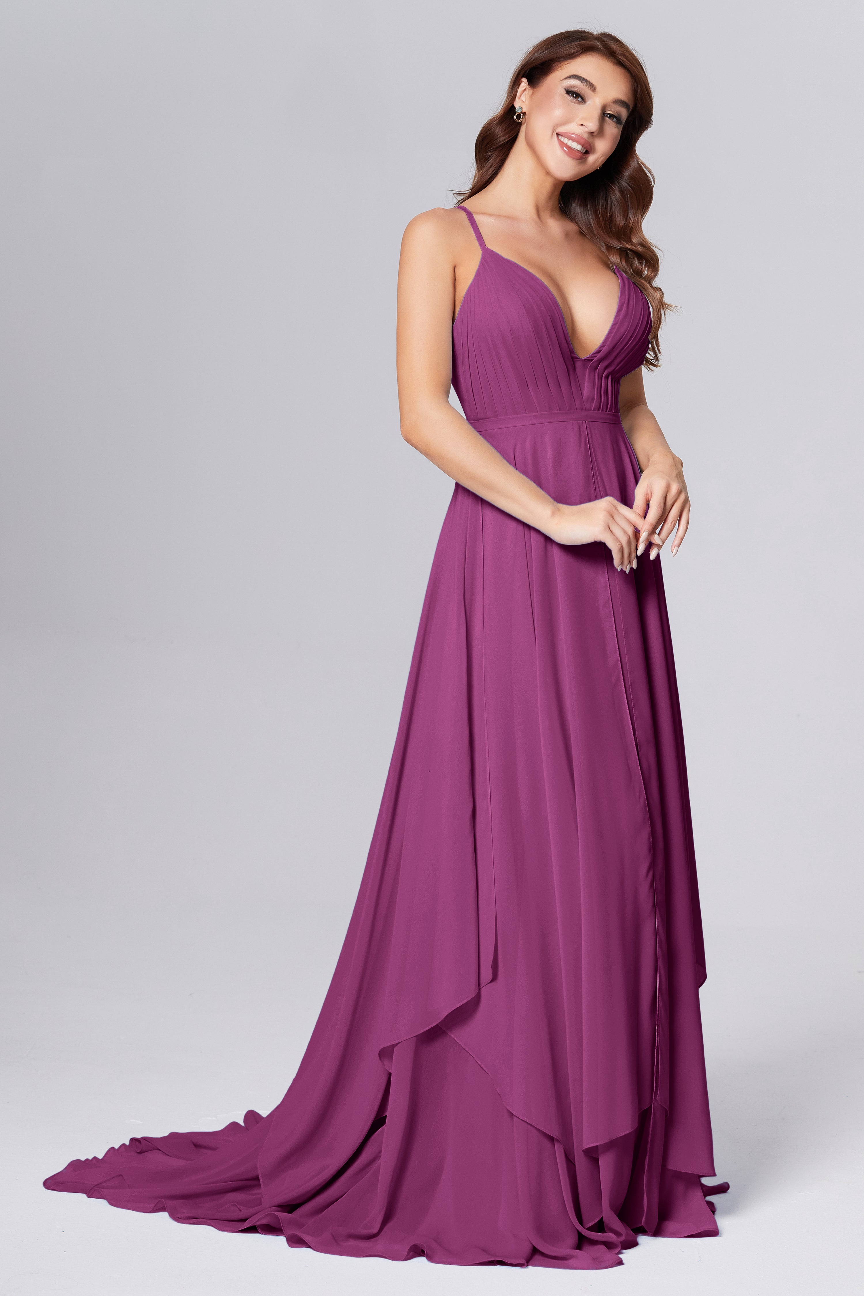 Pleating Chiffon Prom Dresses with Trailing