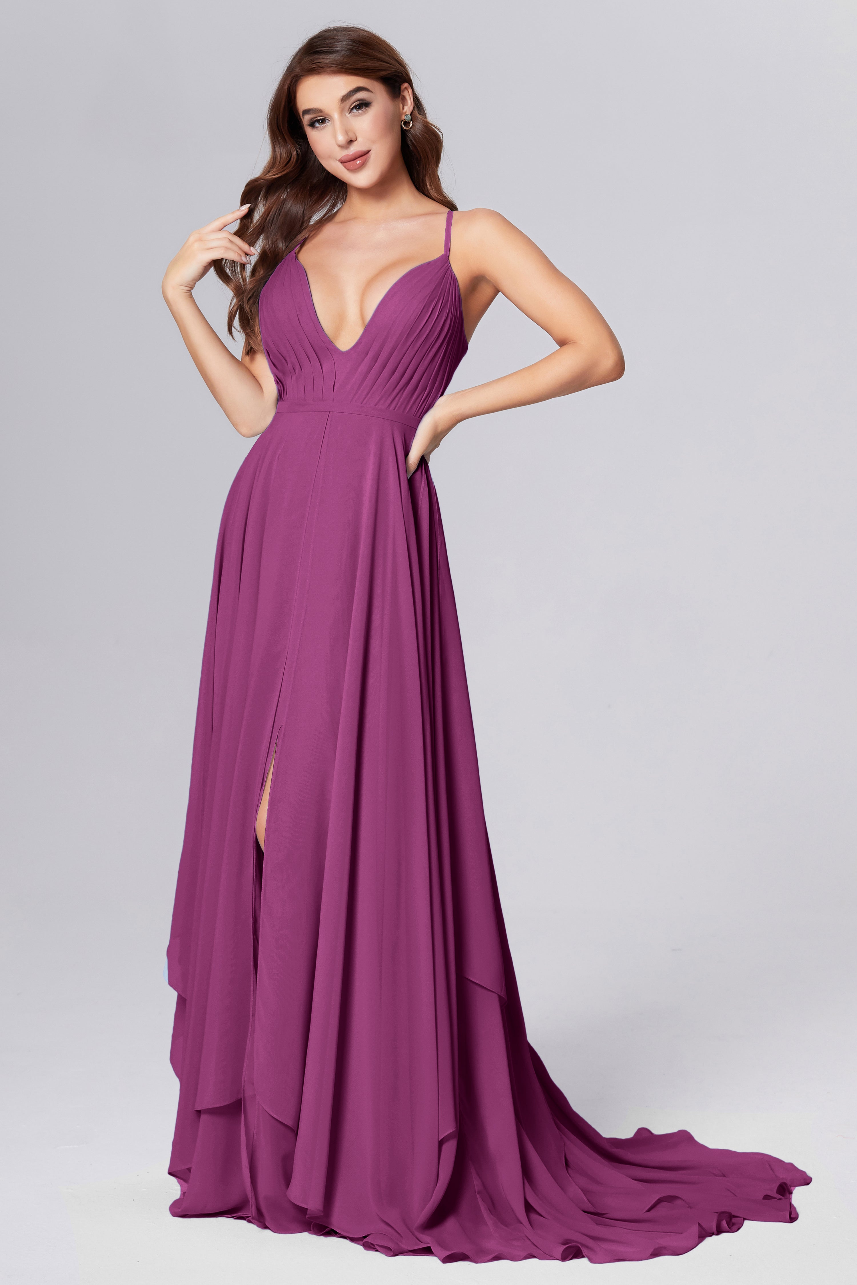 Pleating Chiffon Prom Dresses with Trailing