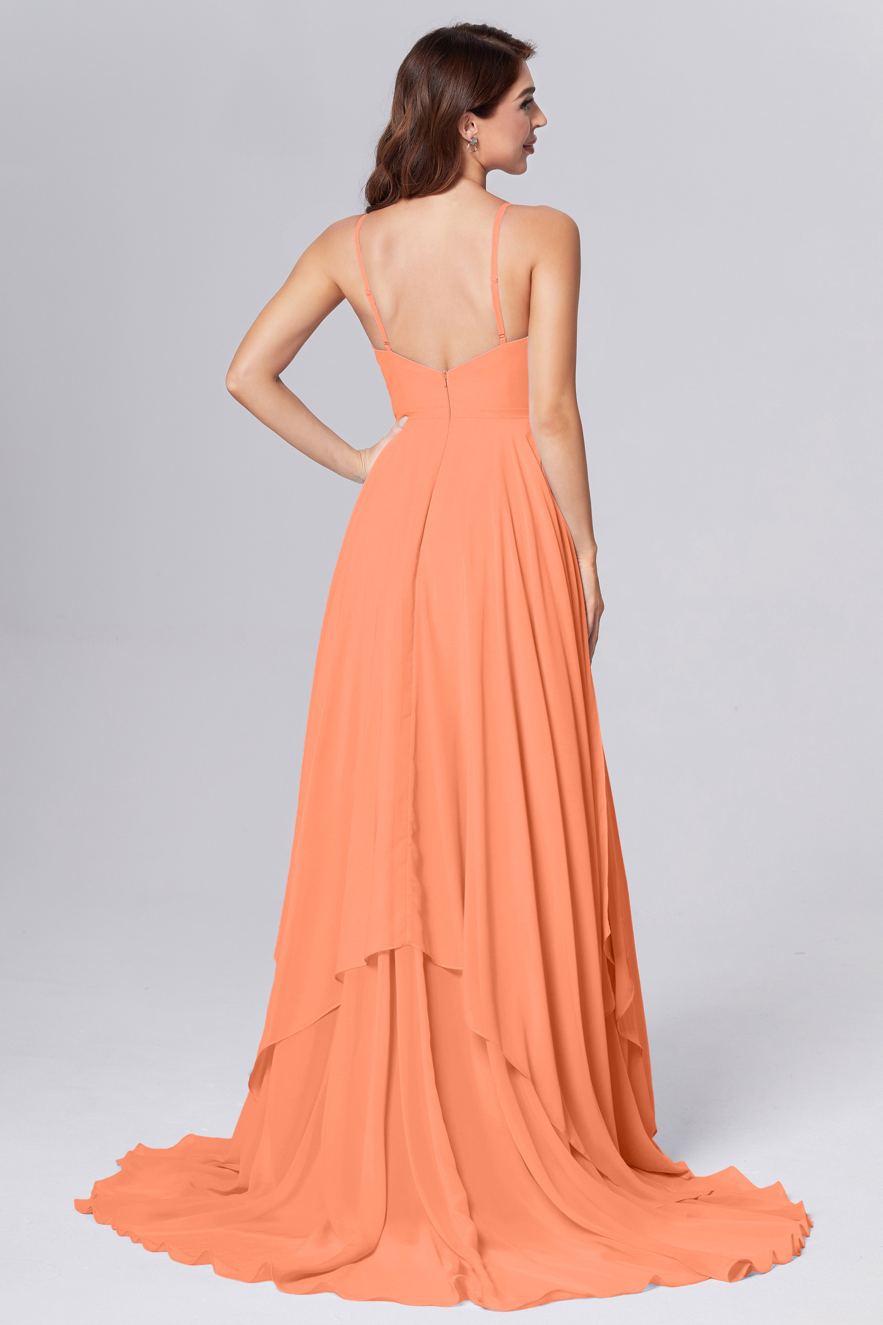 Pleating Chiffon Prom Dresses with Trailing