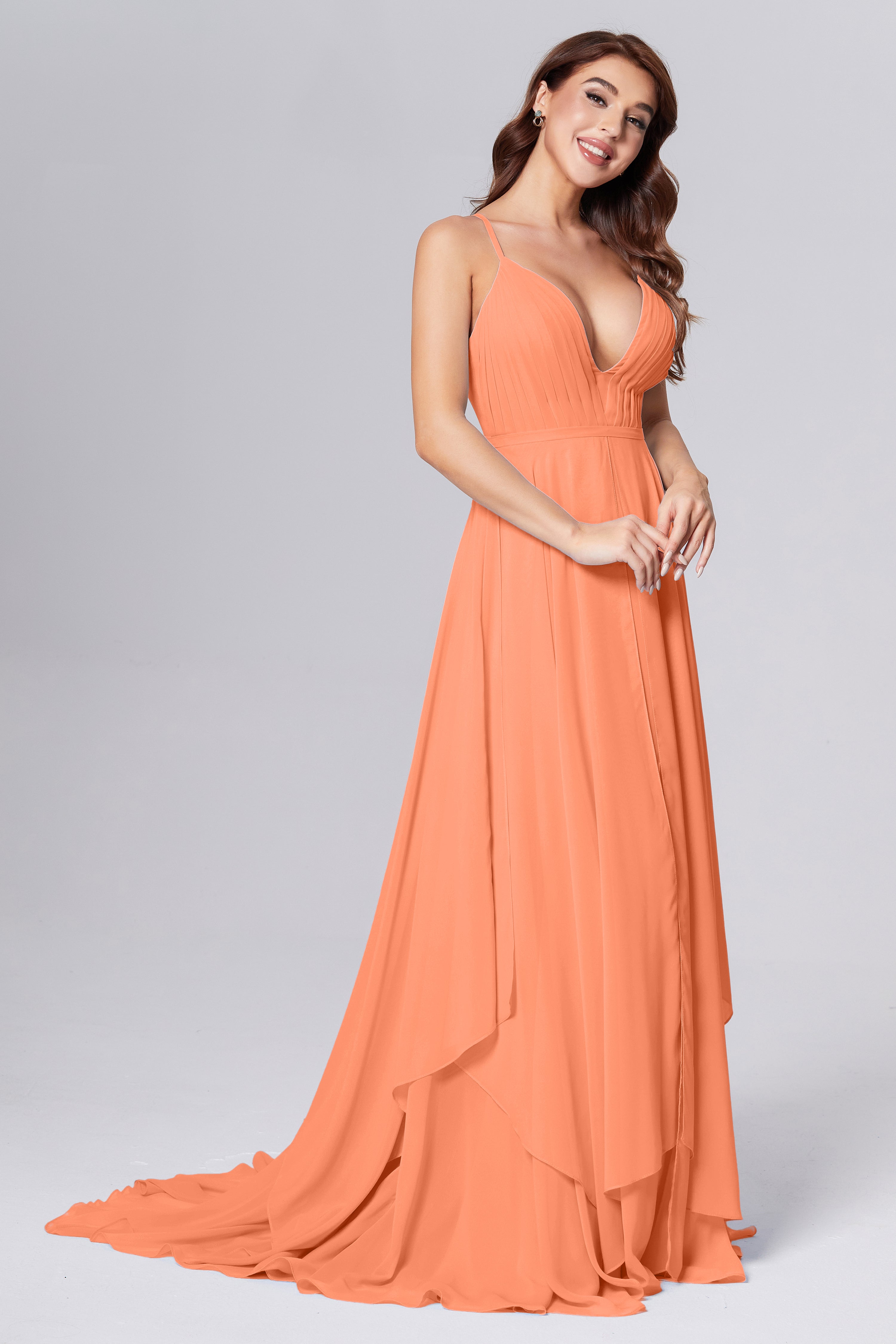 Pleating Chiffon Prom Dresses with Trailing