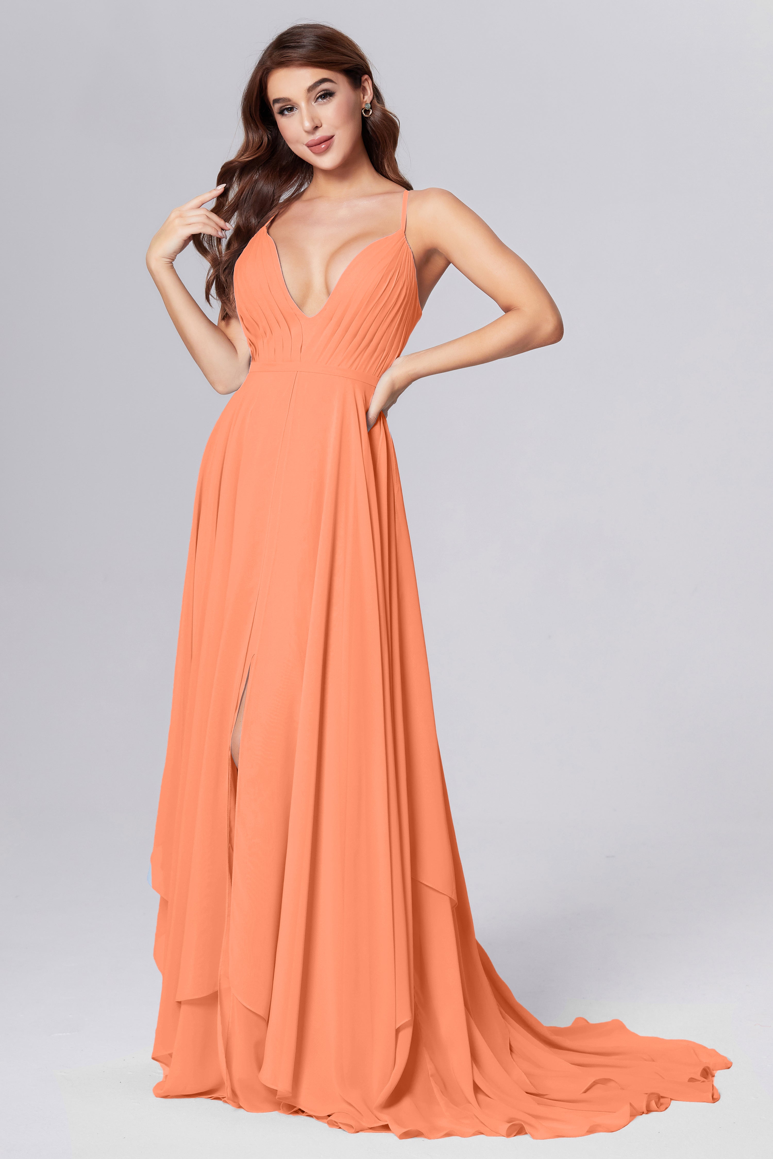 Pleating Chiffon Prom Dresses with Trailing