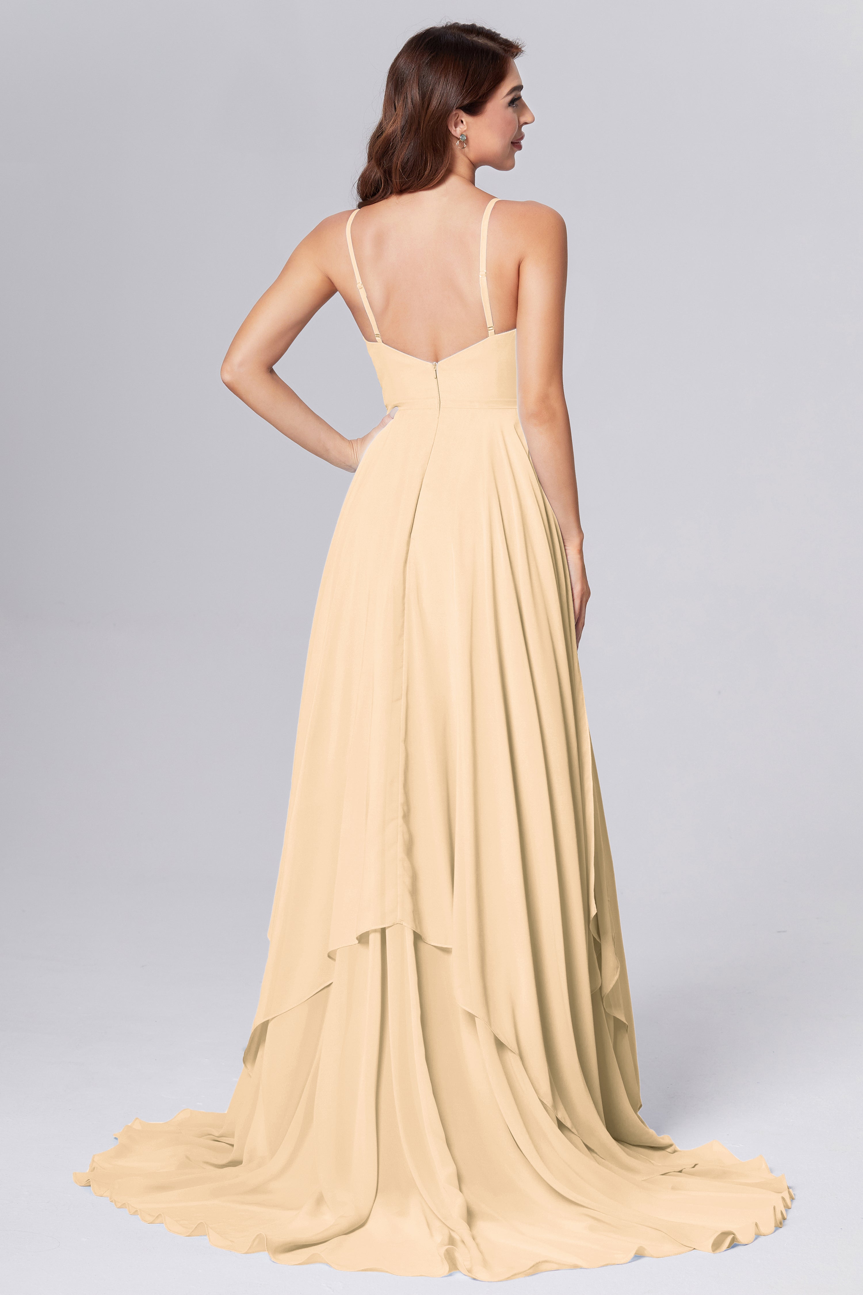 Pleating Chiffon Prom Dresses with Trailing