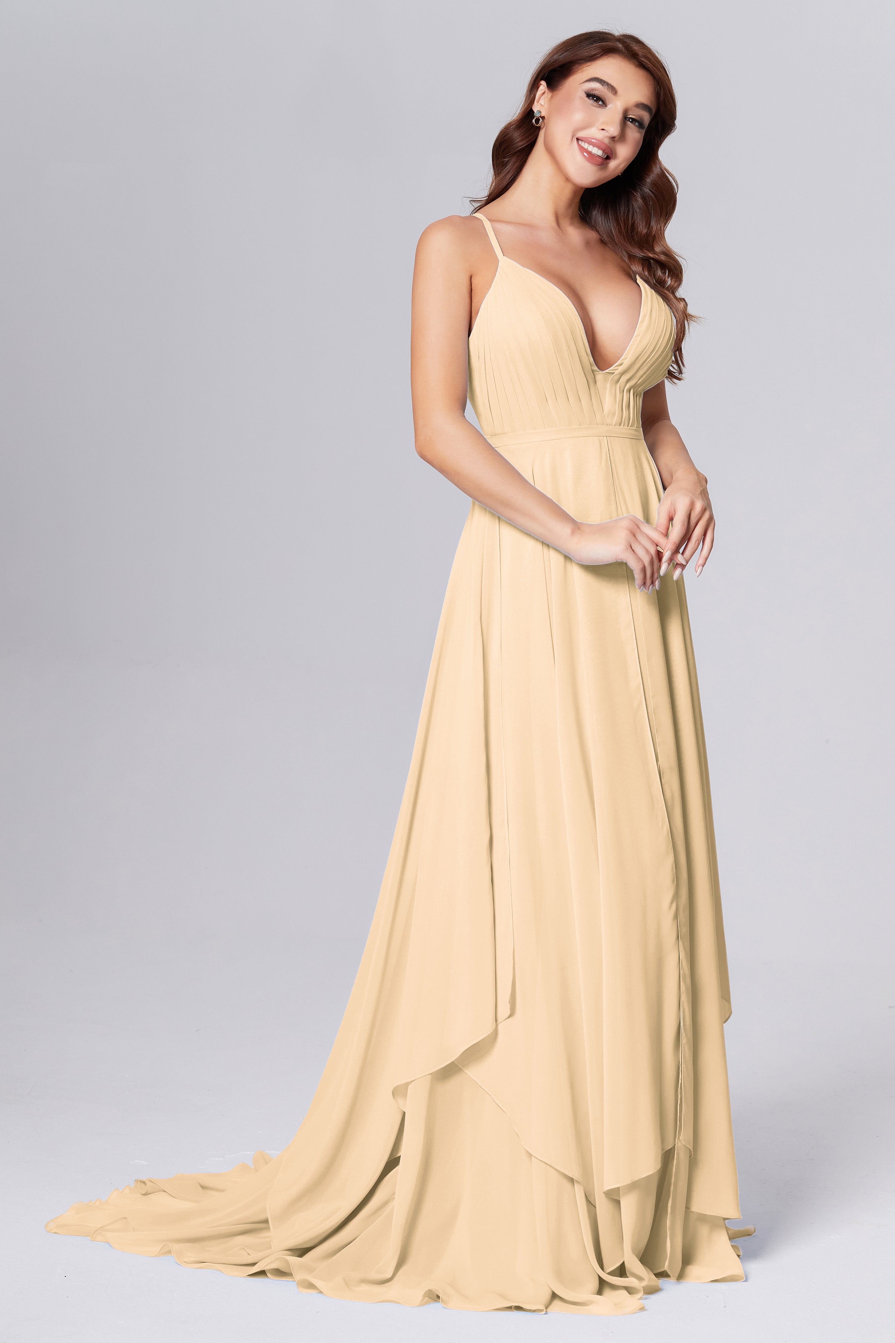 Pleating Chiffon Prom Dresses with Trailing