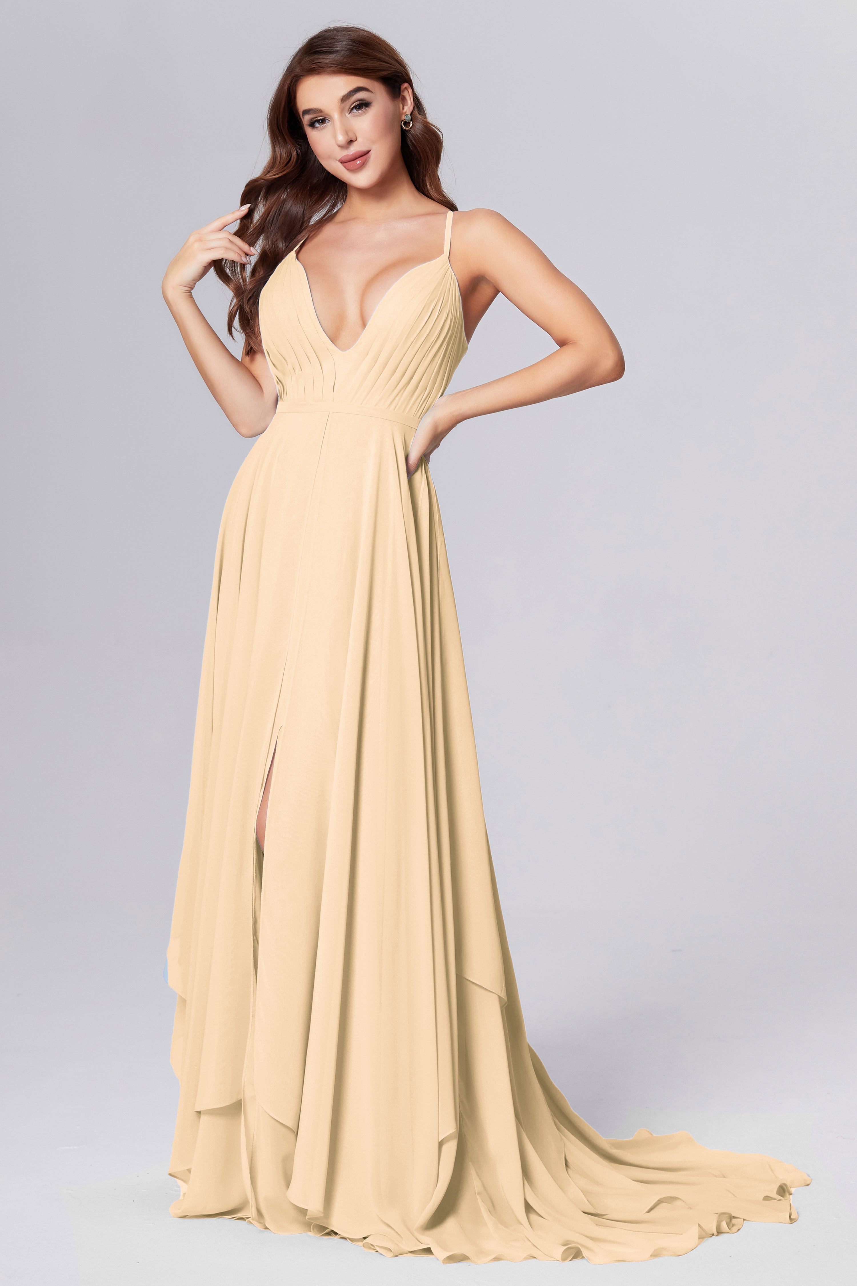 Pleating Chiffon Prom Dresses with Trailing
