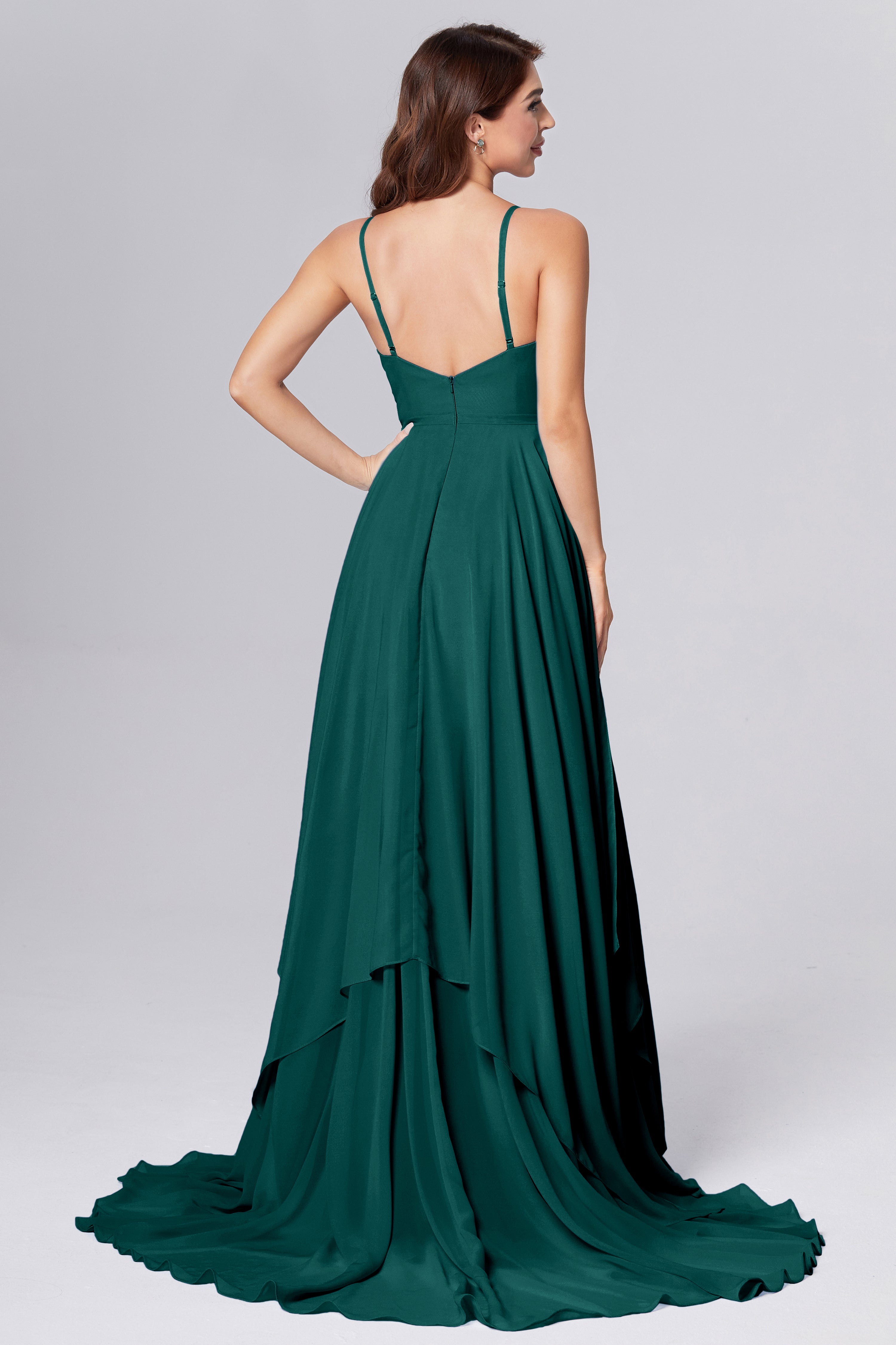 Pleating Chiffon Prom Dresses with Trailing