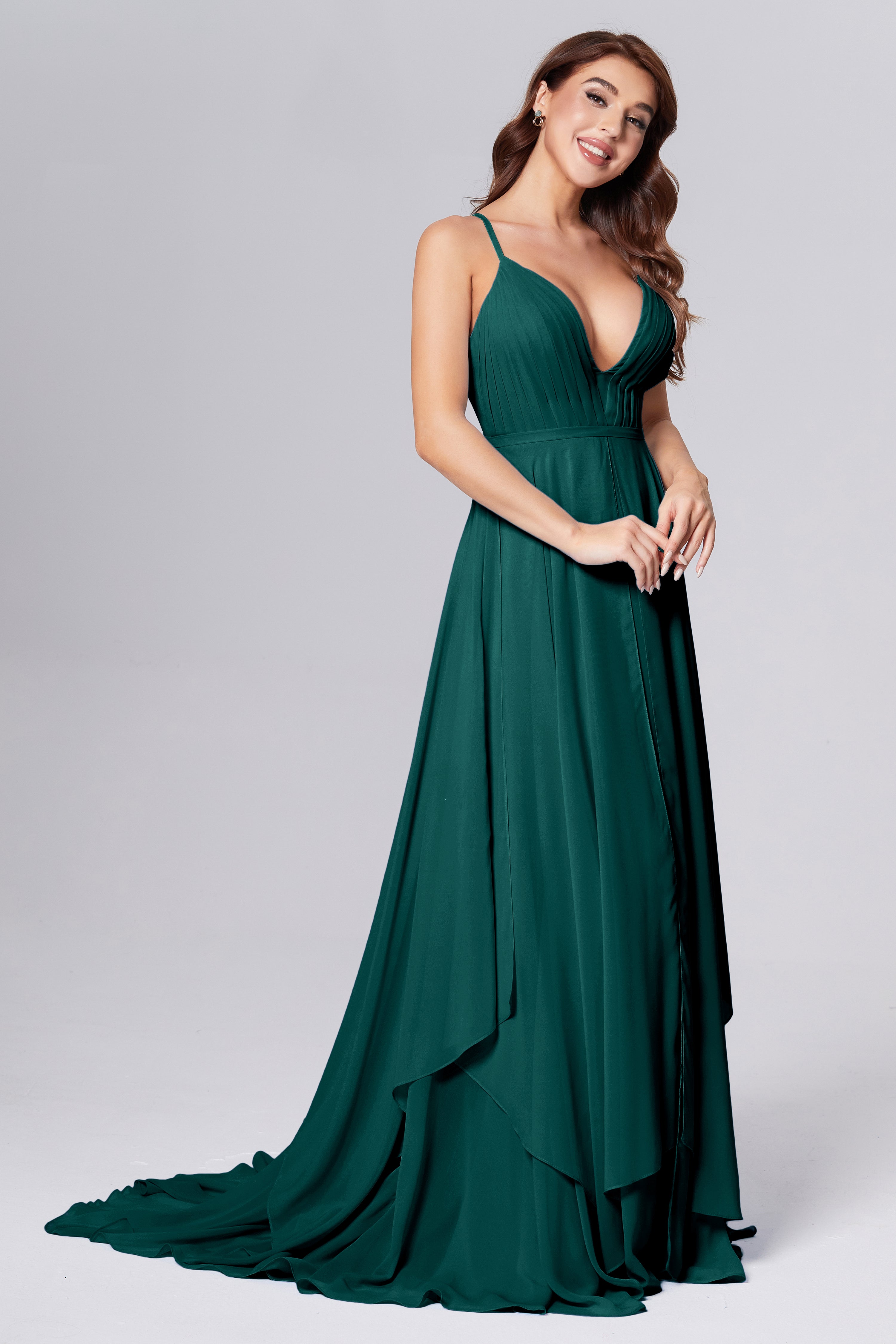 Pleating Chiffon Prom Dresses with Trailing