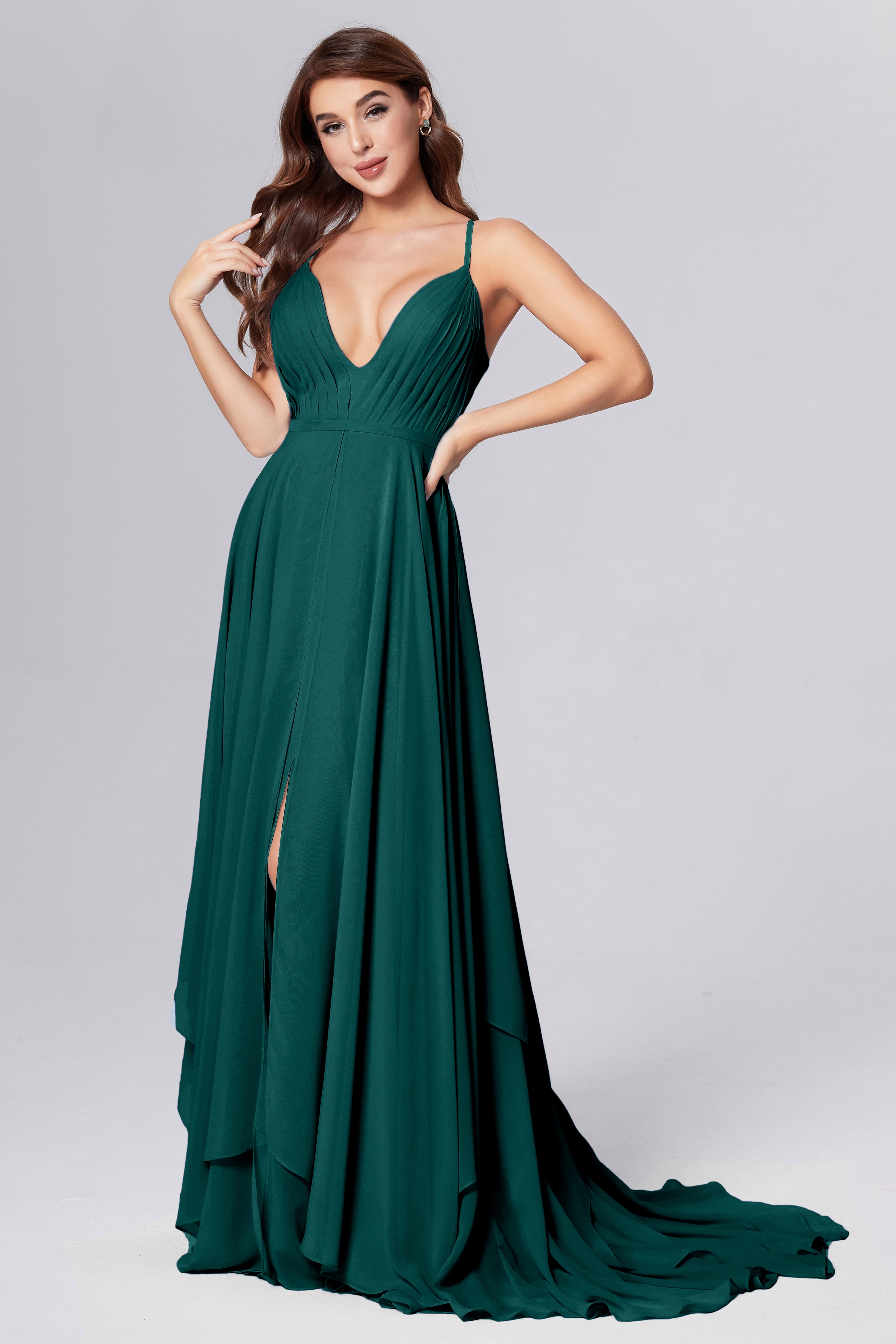 Pleating Chiffon Prom Dresses with Trailing